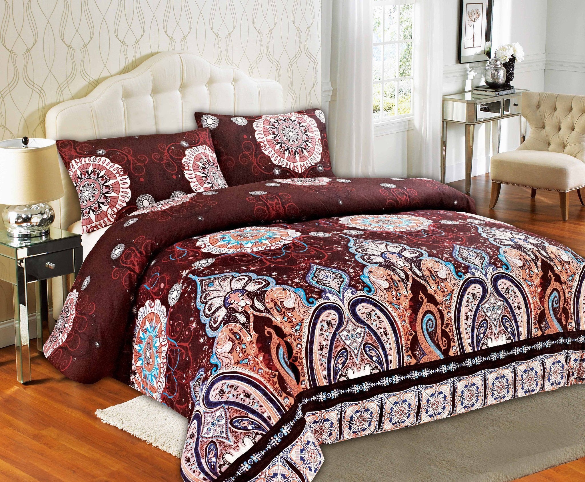 Tache Burgundy Palace Paisley Medallion Duvet Cover Twin (2810) - Tache Home Fashion