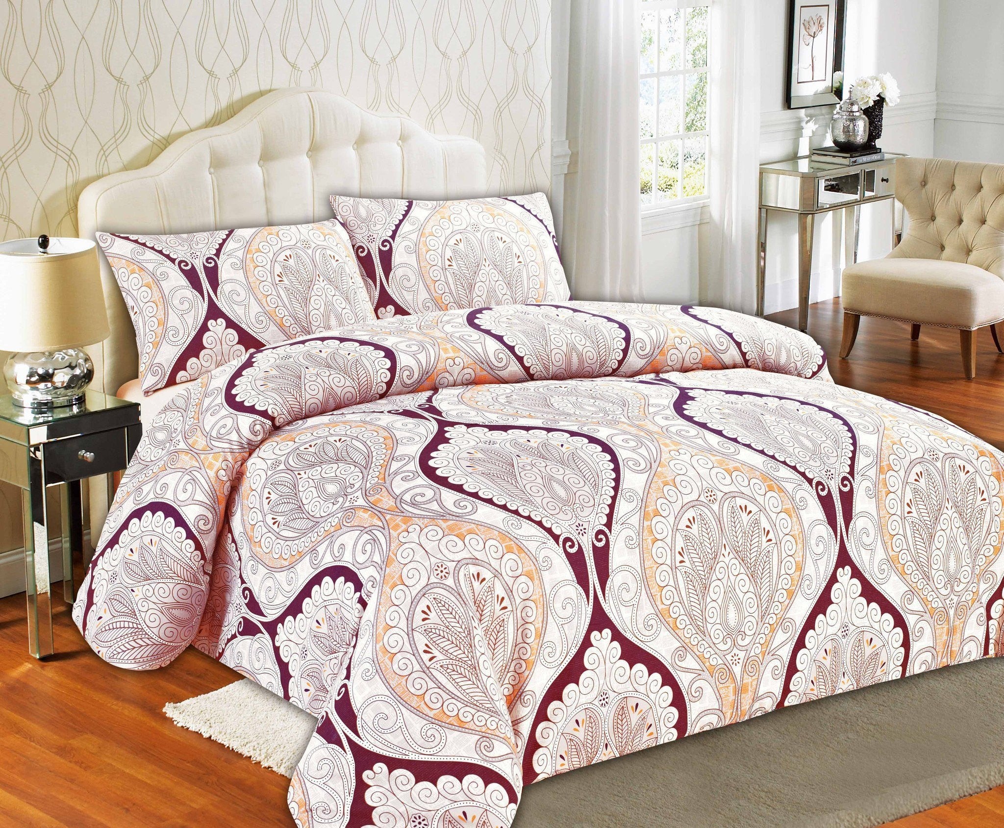 Tache Maroon Mandala Damask Duvet Cover Set Twin (2131) - Tache Home Fashion