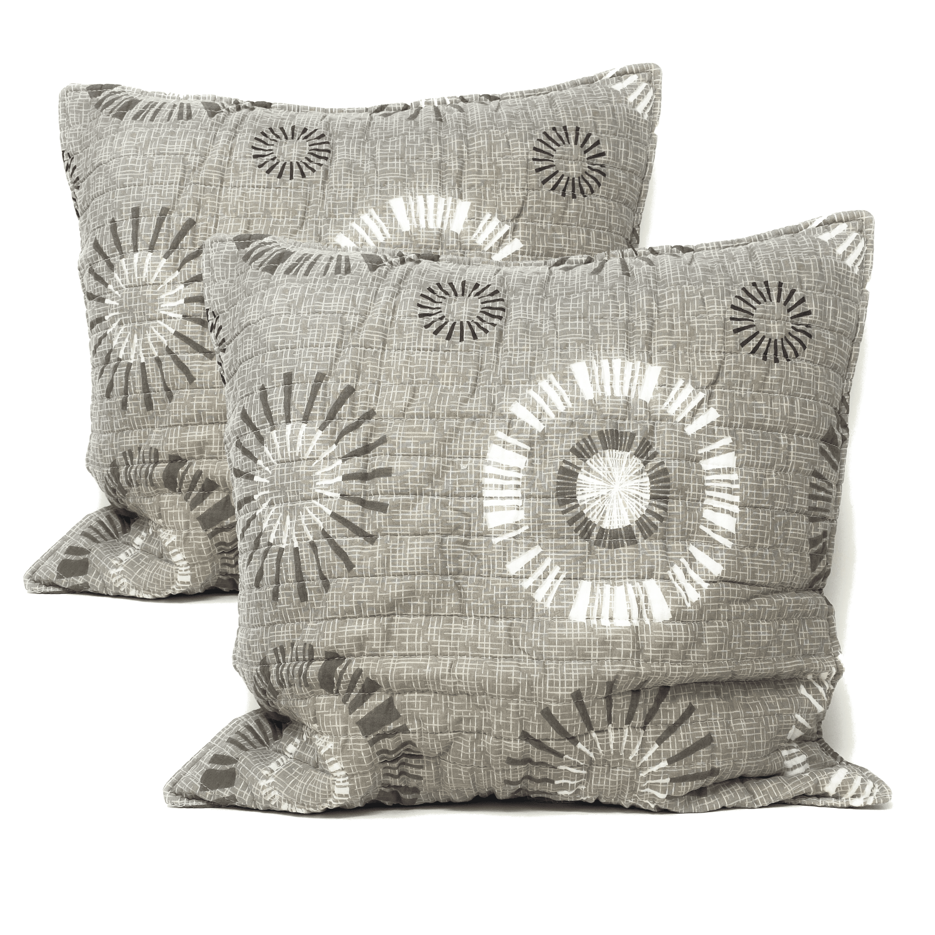 Tache Cotton Taupe Beige Striped Floral Geometric Starburst Decorative 18x18" Throw Pillow Covers -  2-Pieces (DXJ107076) - Tache Home Fashion