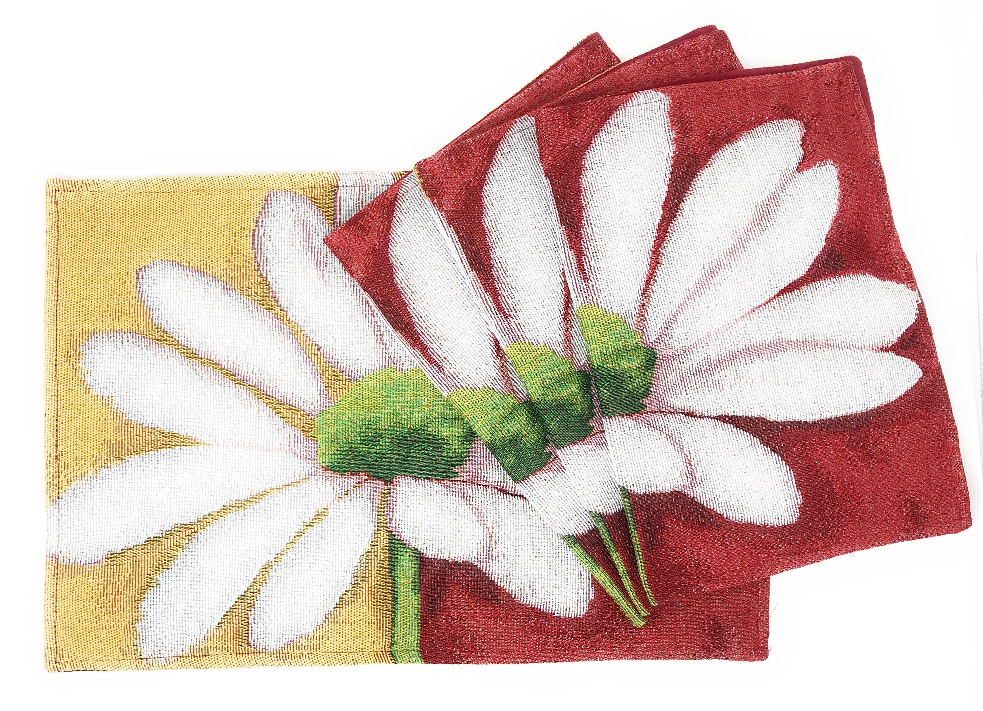 Tache Daisy Loves Me Not Floral Red & Yellow Tapestry Placemat Set of 4 (9046) - Tache Home Fashion
