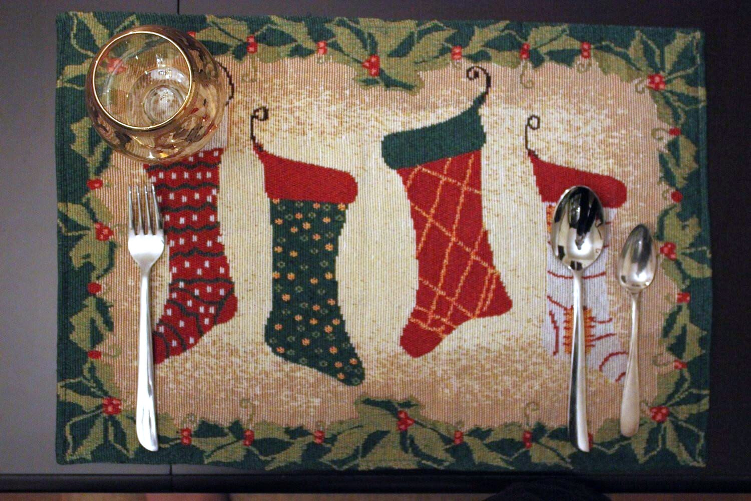 Tache Festive Hang My Stockings By the Fireplace Placemat Set of 4 (12910PM) - Tache Home Fashion