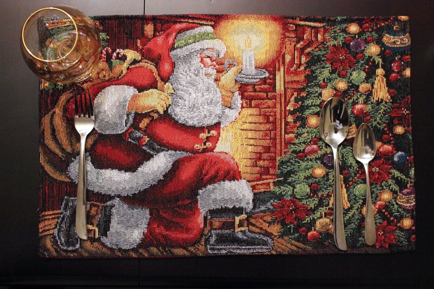 Tache Festive Santa Down the Chimney Woven Tapestry Placemat Set of 4 (11533PM) - Tache Home Fashion