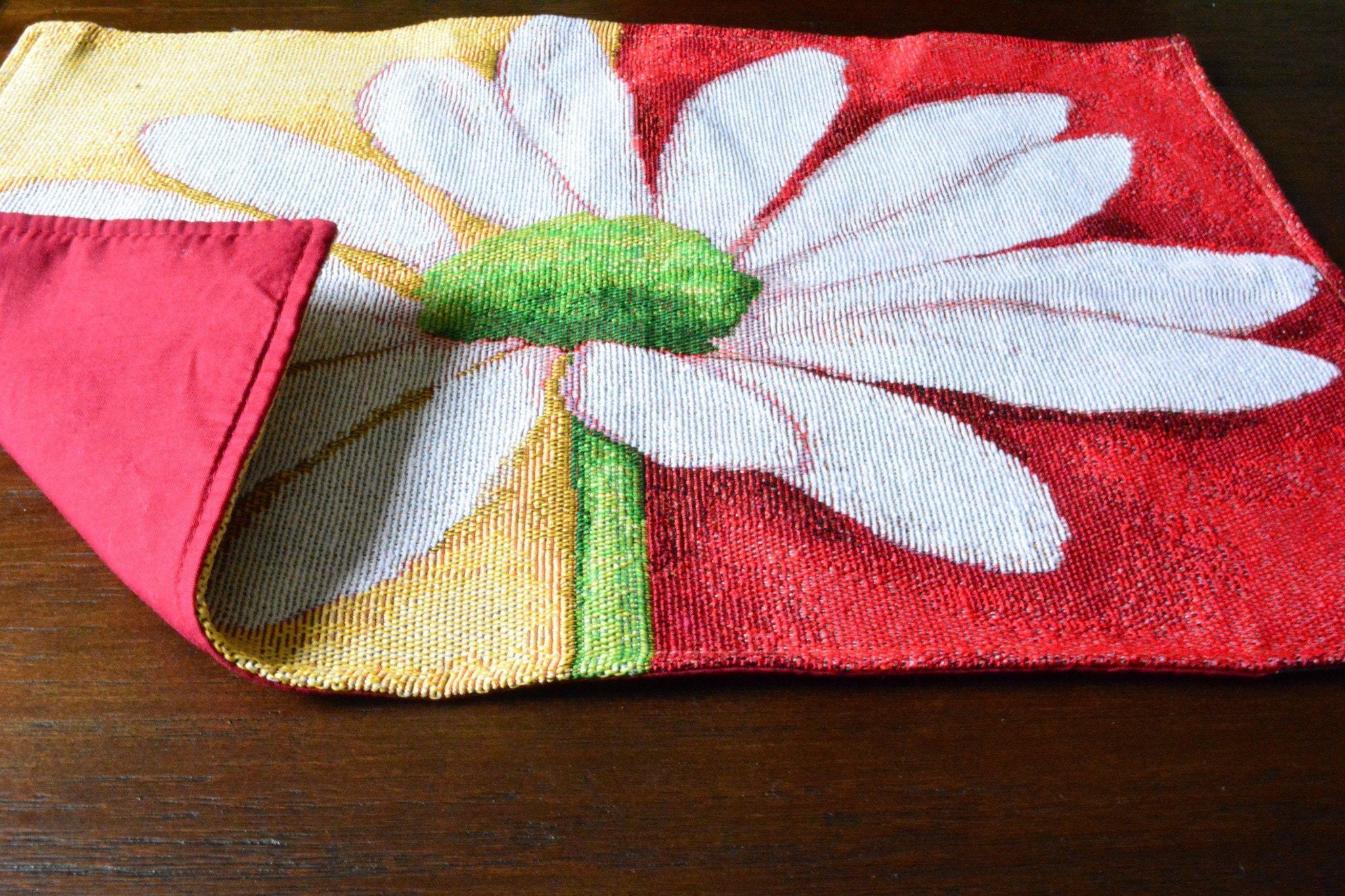 Tache Daisy Loves Me Not Floral Red & Yellow Tapestry Placemat Set of 4 (9046) - Tache Home Fashion