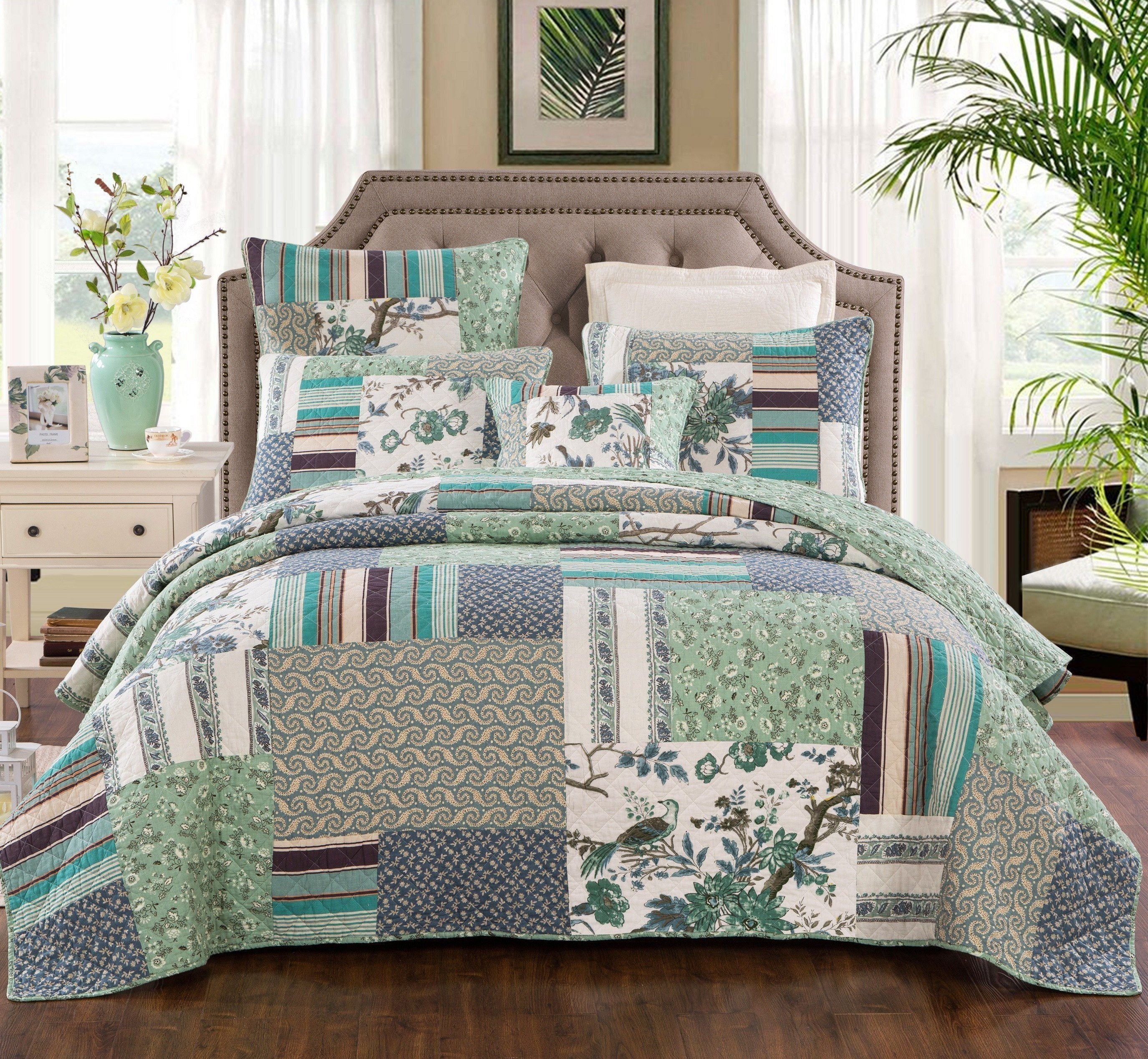 Tache Cotton Forest Glade Quilted Patchwork Bedspread Set (JHW-650) - Tache Home Fashion