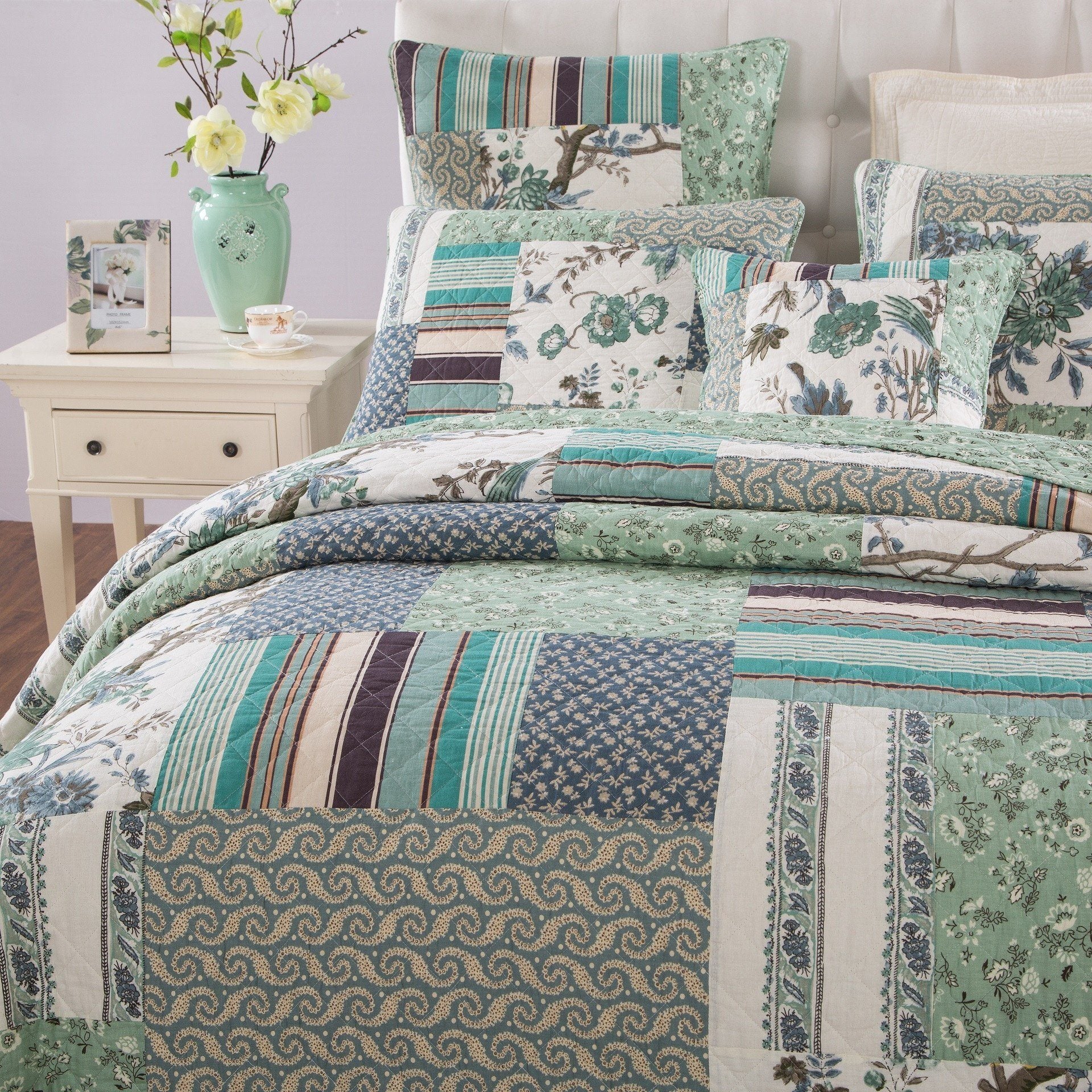 Tache Cotton Forest Glade Quilted Patchwork Bedspread Set (JHW-650) - Tache Home Fashion