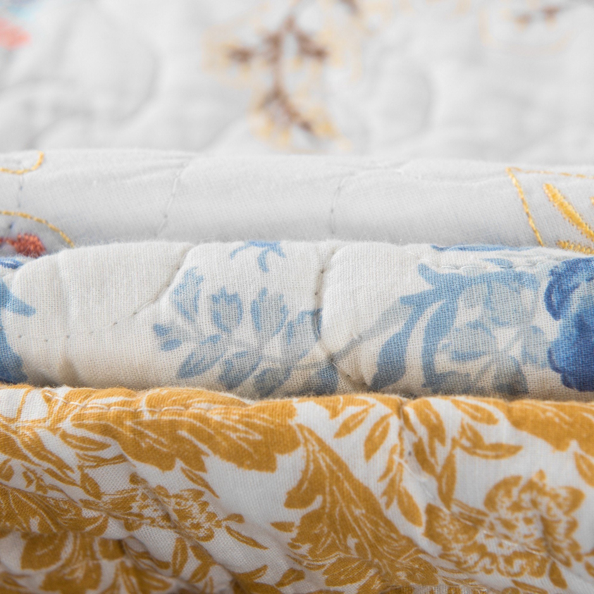 Tache Coastal Cottage Embroidered White Blue Yellow Floral Cotton Patchwork Quilt Set (JHW-668) - Tache Home Fashion