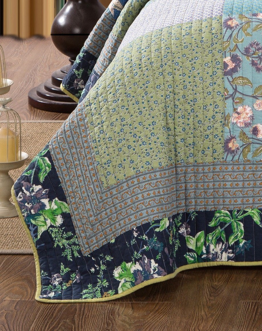 Tache Cotton Bohemian Tropical Calla Lily Quilted Patchwork Bedspread Set (JHW-687) - Tache Home Fashion