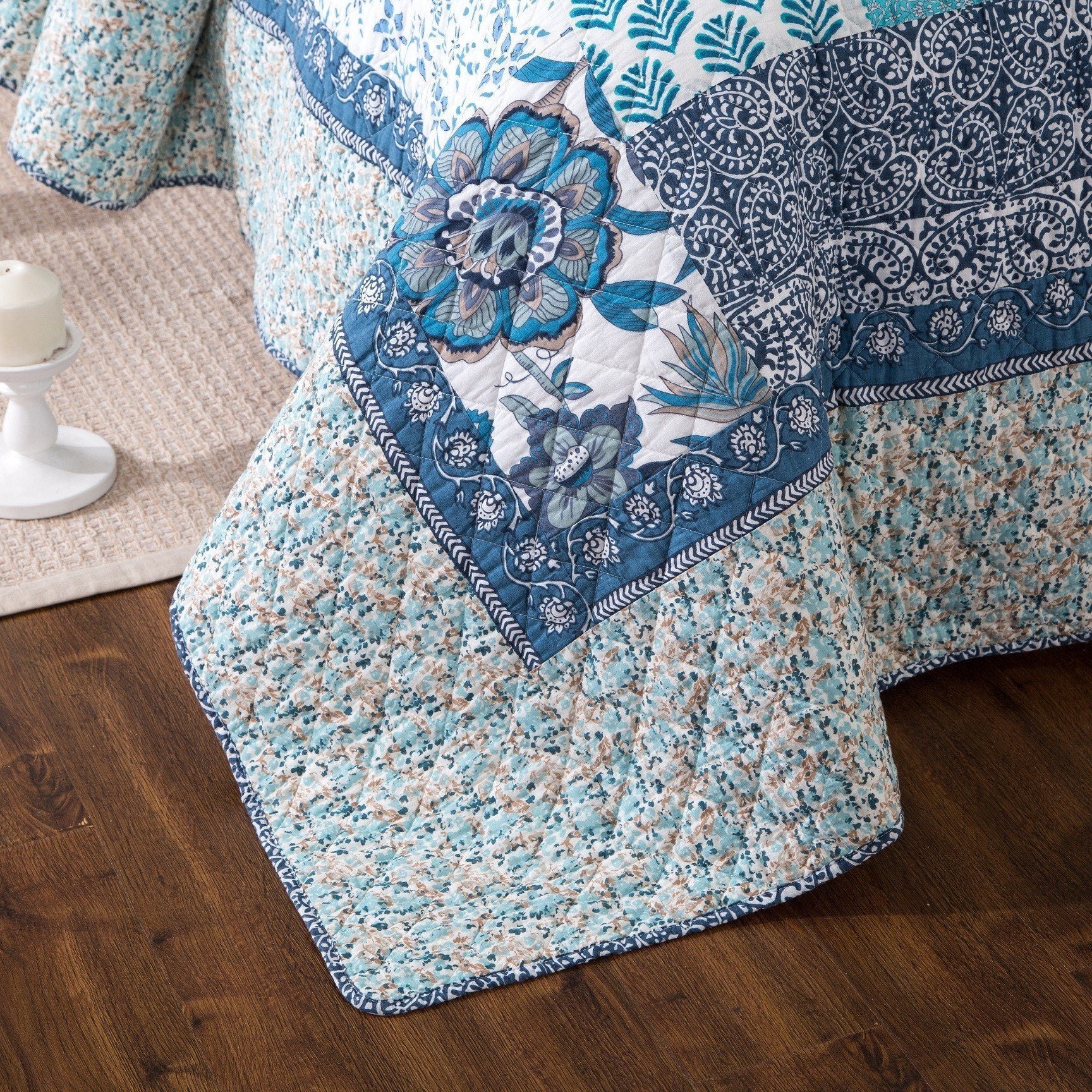 Tache cotton Floral Patchwork Blue Elegance Bedspread Coverlet Quilt Set (JHW-657) - Tache Home Fashion