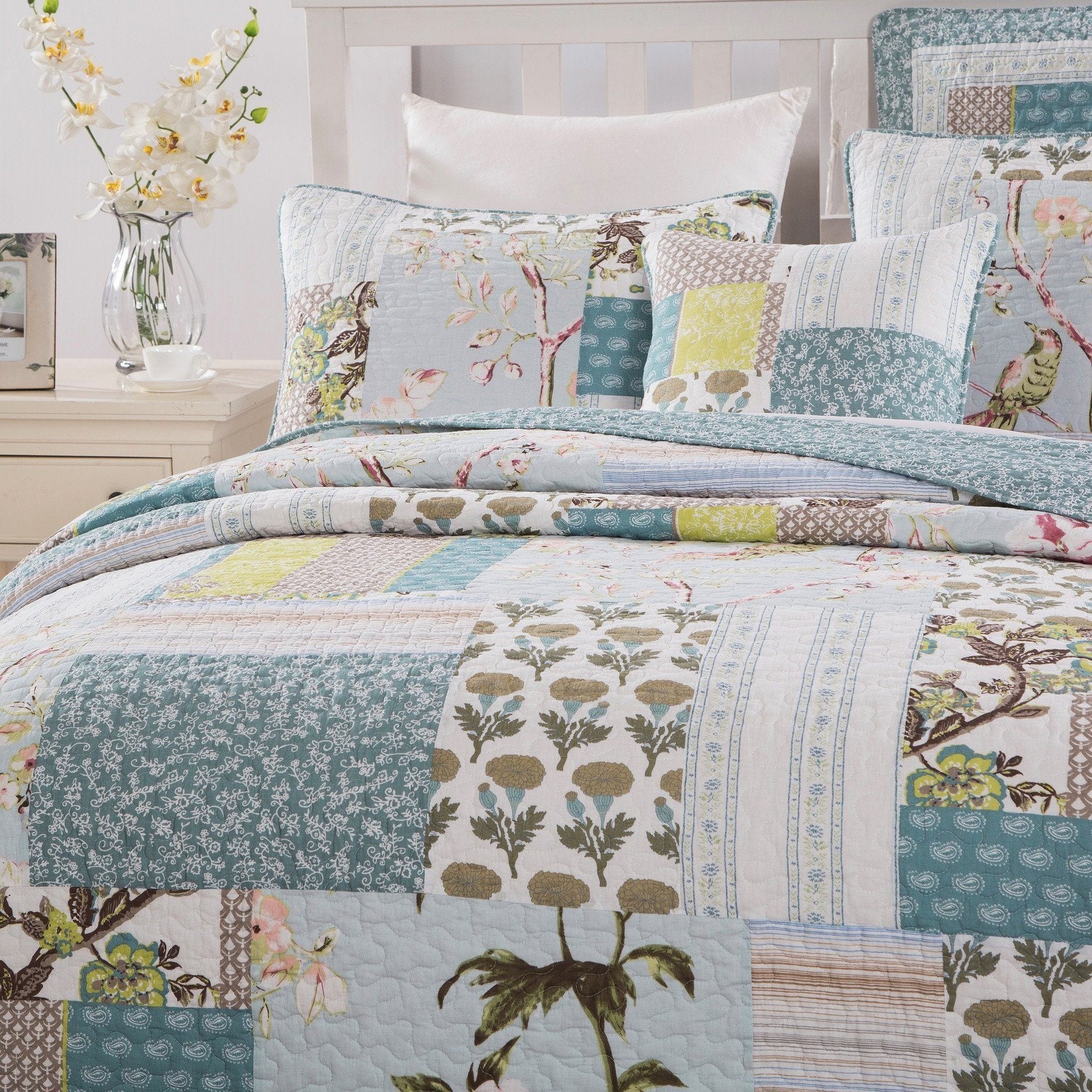 Tache 2-3 Piece Cotton Sky Breeze Pastel Blue Patchwork Quilt Set (JHW-684) - Tache Home Fashion
