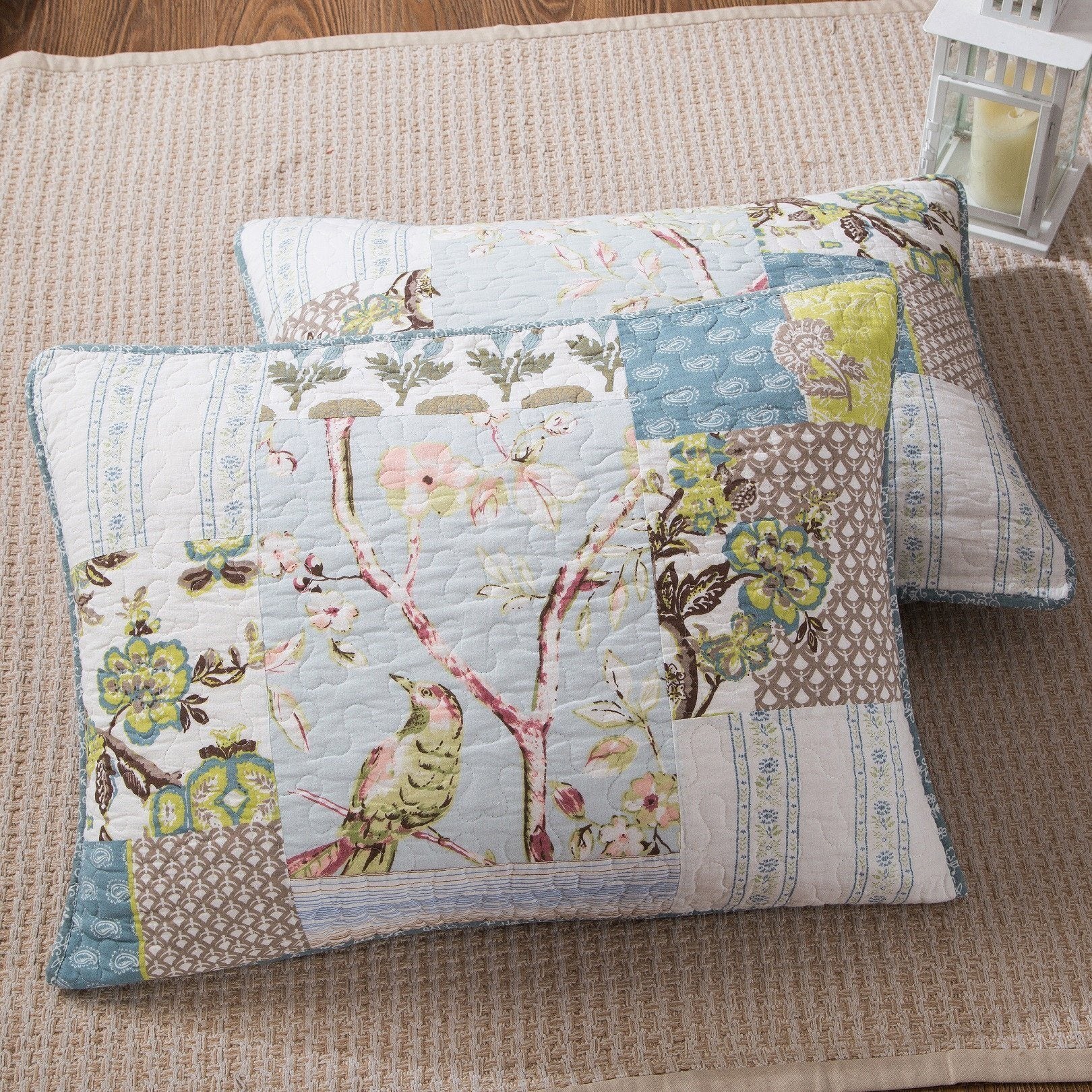 Tache 2-3 Piece Cotton Sky Breeze Pastel Blue Patchwork Quilt Set (JHW-684) - Tache Home Fashion