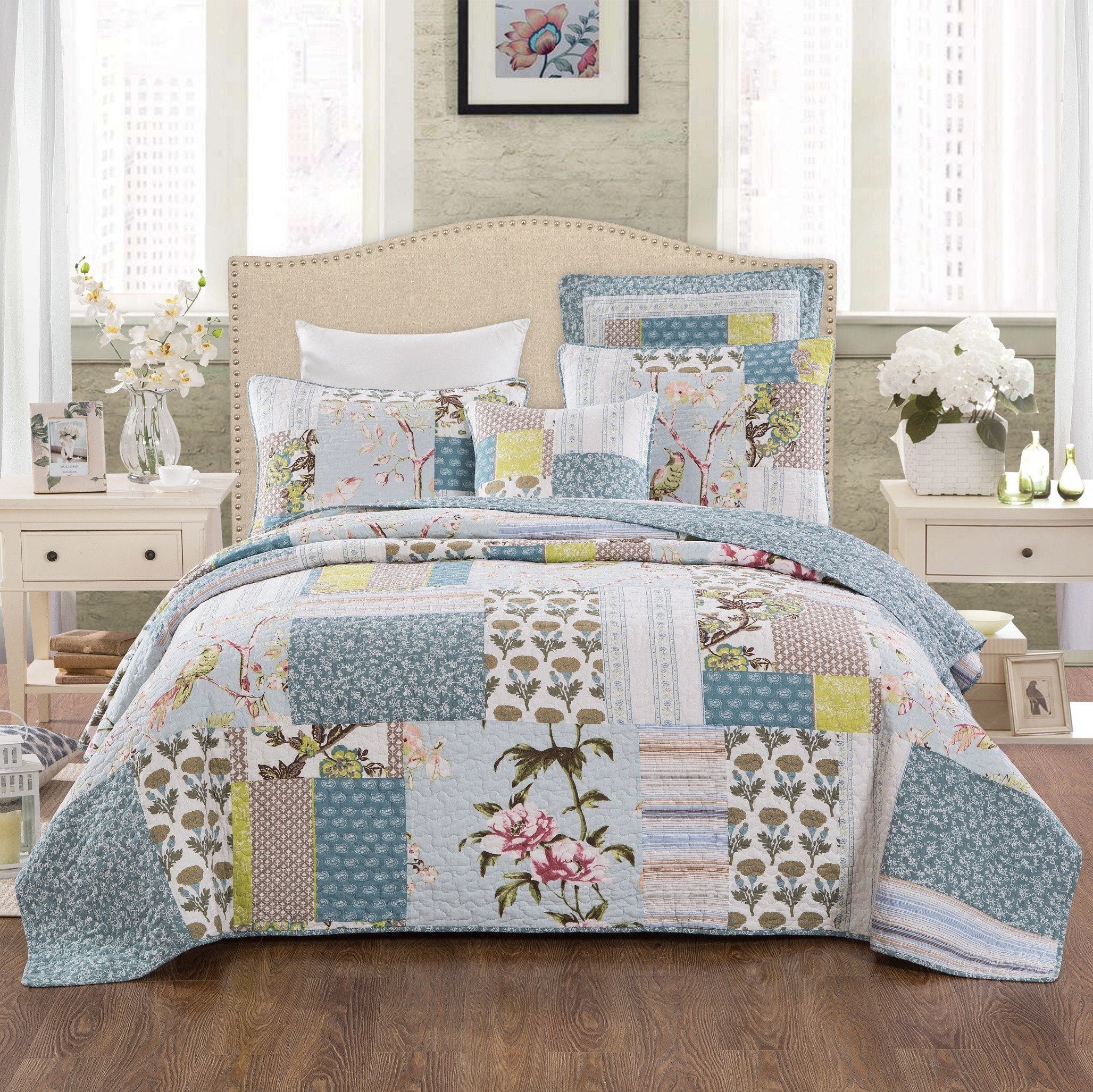 Tache 2-3 Piece Cotton Sky Breeze Pastel Blue Patchwork Quilt Set (JHW-684) - Tache Home Fashion