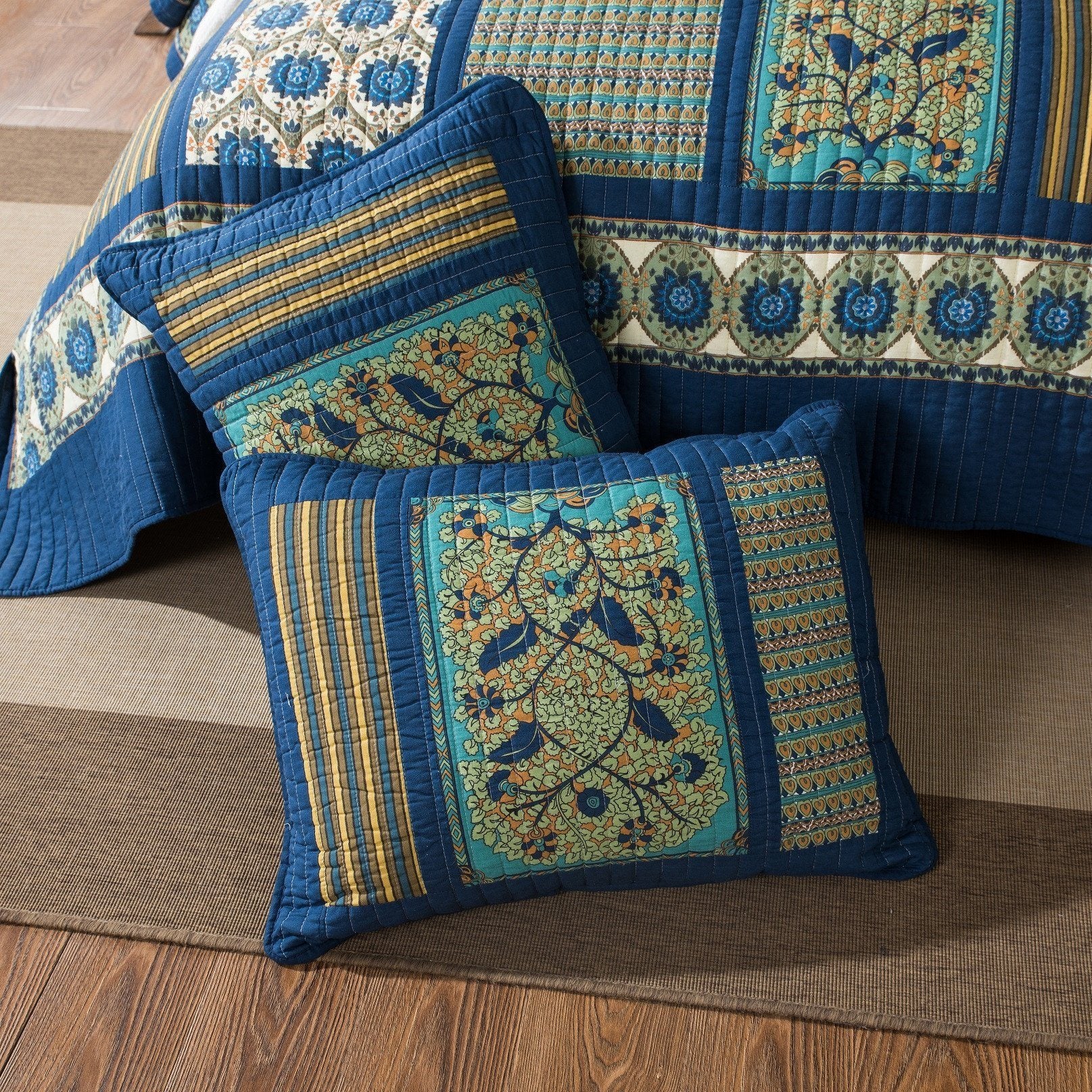 Tache 2-3 Piece Elegant Striped Forest Patchwork Quilt Vibrant Multi Color (JHW-679) - Tache Home Fashion