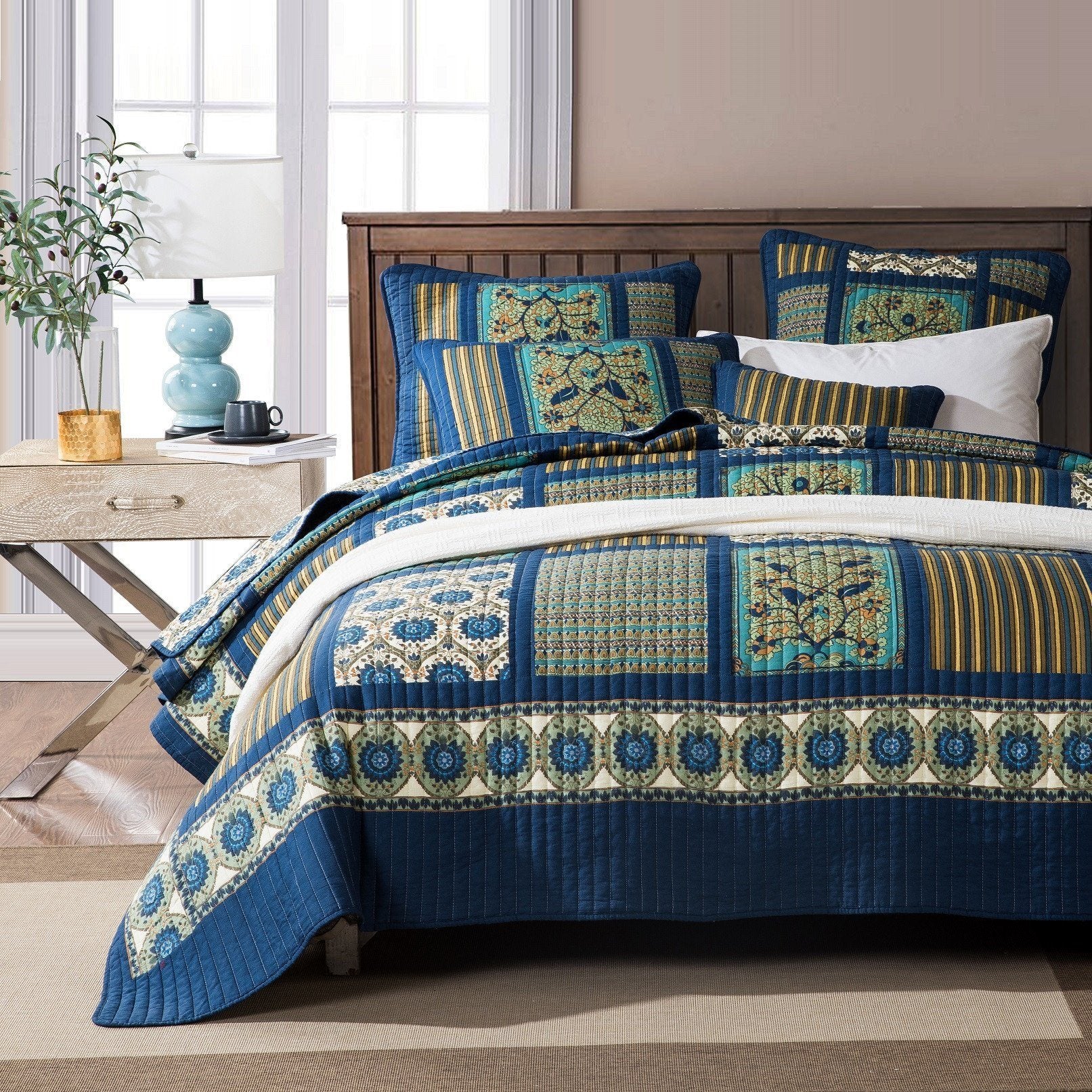 Tache 2-3 Piece Elegant Striped Forest Patchwork Quilt Vibrant Multi Color (JHW-679) - Tache Home Fashion
