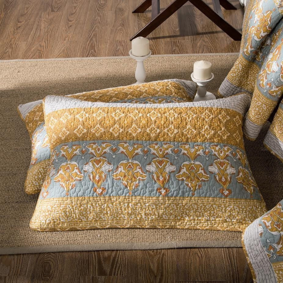 Tache 2-3 Piece Gilded Garden 100% Cotton Floral Gold Quilt Bedspread Set (JHW-631) - Tache Home Fashion