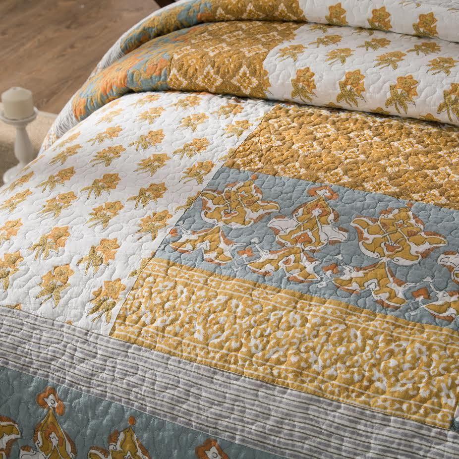 Tache 2-3 Piece Gilded Garden 100% Cotton Floral Gold Quilt Bedspread Set (JHW-631) - Tache Home Fashion