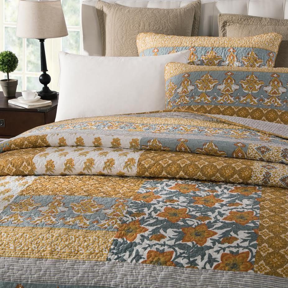 Tache 2-3 Piece Gilded Garden 100% Cotton Floral Gold Quilt Bedspread Set (JHW-631) - Tache Home Fashion