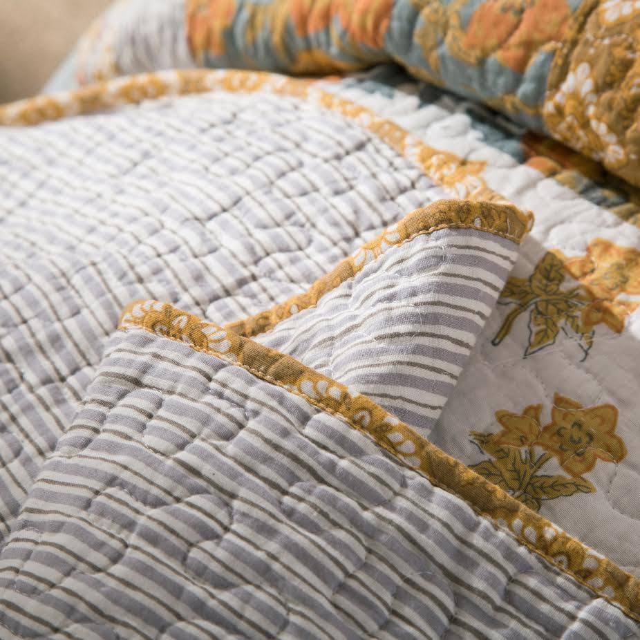 Tache 2-3 Piece Gilded Garden 100% Cotton Floral Gold Quilt Bedspread Set (JHW-631) - Tache Home Fashion