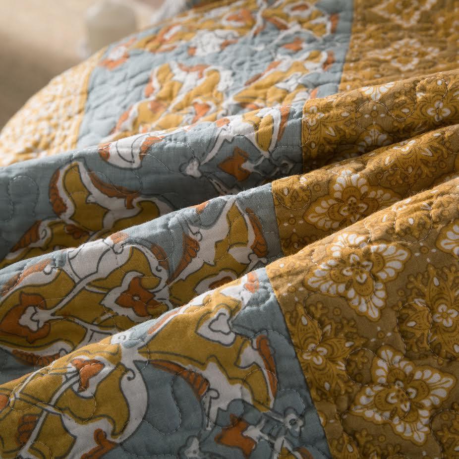 Tache 2-3 Piece Gilded Garden 100% Cotton Floral Gold Quilt Bedspread Set (JHW-631) - Tache Home Fashion