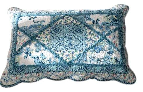 Tache Cotton Patchwork White Blue Floral Scalloped Petal Dance Pillow Sham (JHW-646) - Tache Home Fashion