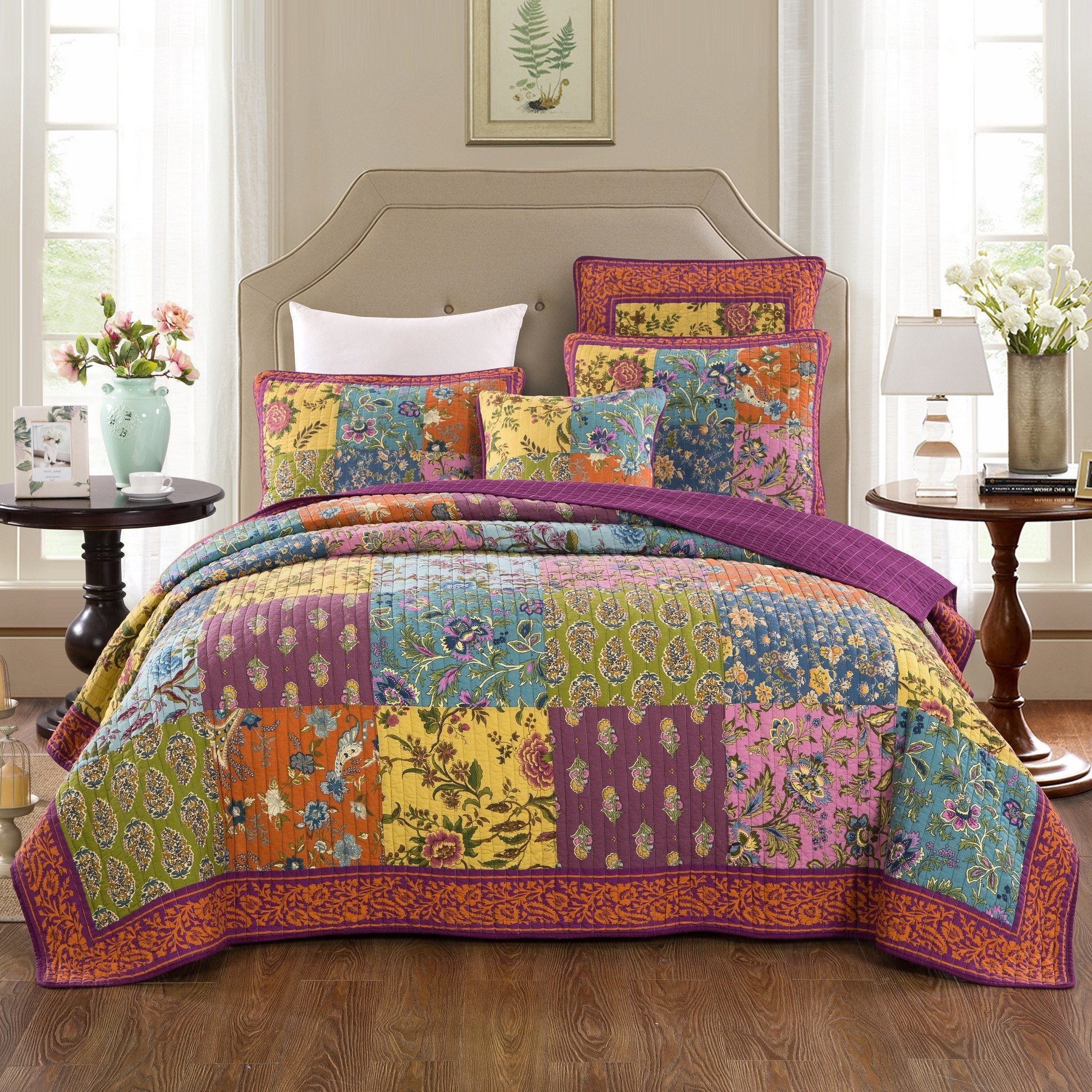 Tache Cotton Bohemian Carnival Garden Quilted Patchwork Bedspread Set (JHW-676) - Tache Home Fashion