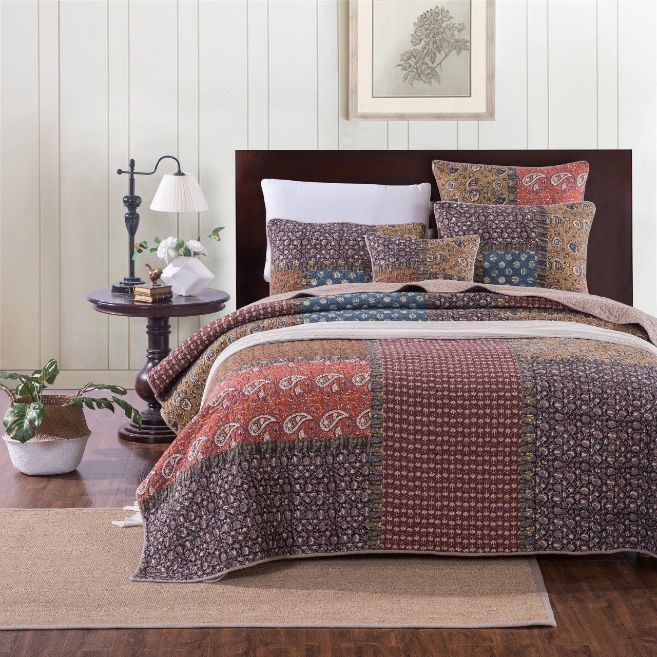 Tache Sunset Blooms Floral Patchwork Cotton Multi color Bedspread Quilt Set (JHW-825) - Tache Home Fashion