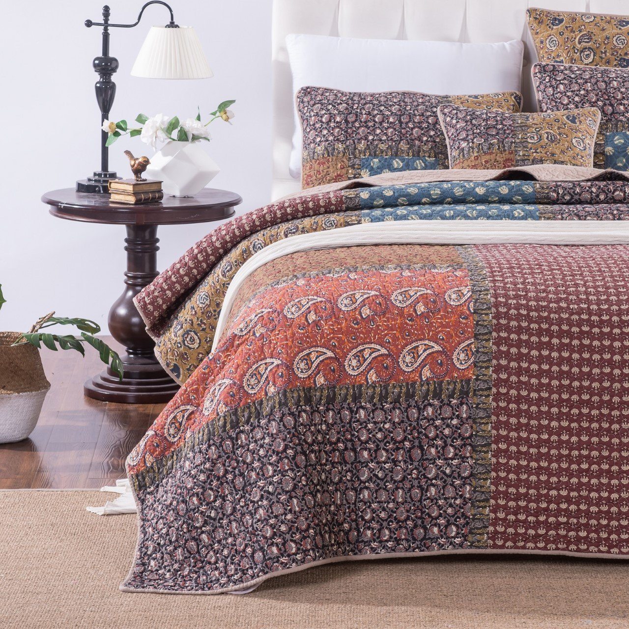 Tache Sunset Blooms Floral Patchwork Cotton Multi color Bedspread Quilt Set (JHW-825) - Tache Home Fashion