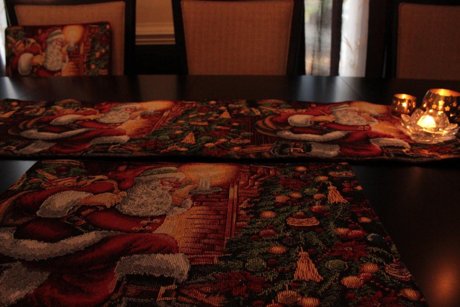 Tache Festive Down the Chimney Woven Tapestry Table Runners (DB11533) - Tache Home Fashion