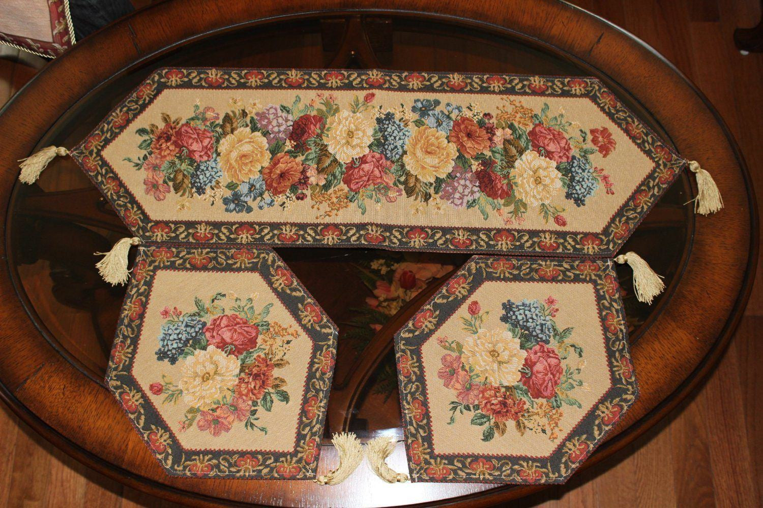 Tache Set of 3 Colorful Country Rustic Floral Morning Awakening Table Runner Set (3089B) - Tache Home Fashion