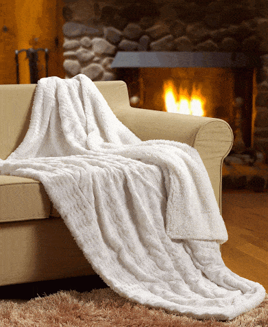 Tache White Ivory Polar Faux Fur with Sherpa Throw Blanket