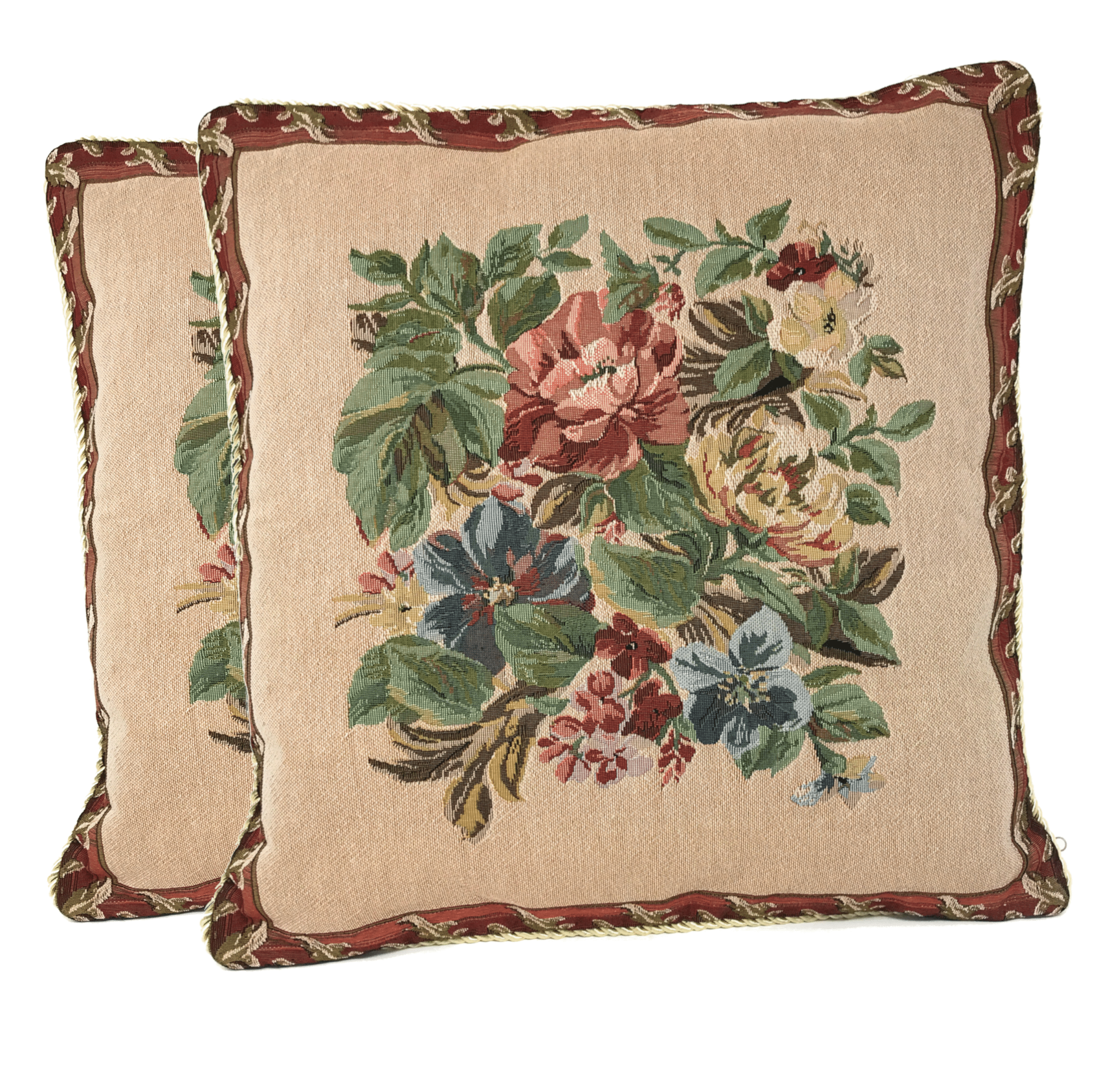 Tache 18 Inch Floral Red Yuletide Blooms Tapestry Throw Pillow Cover (5598) - Tache Home Fashion