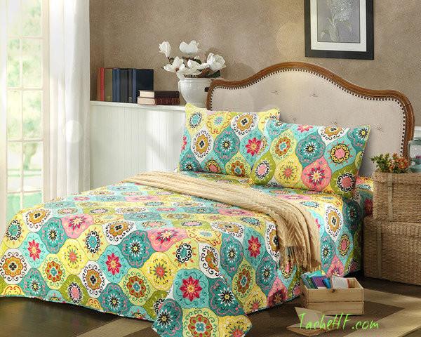 Tache Colorful pastel pink yellow blue Bedspread Quilt Set