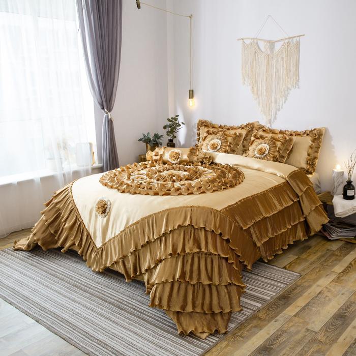 Tache Elegant Gold Caramel Ruffled Comforter Bedding Set
