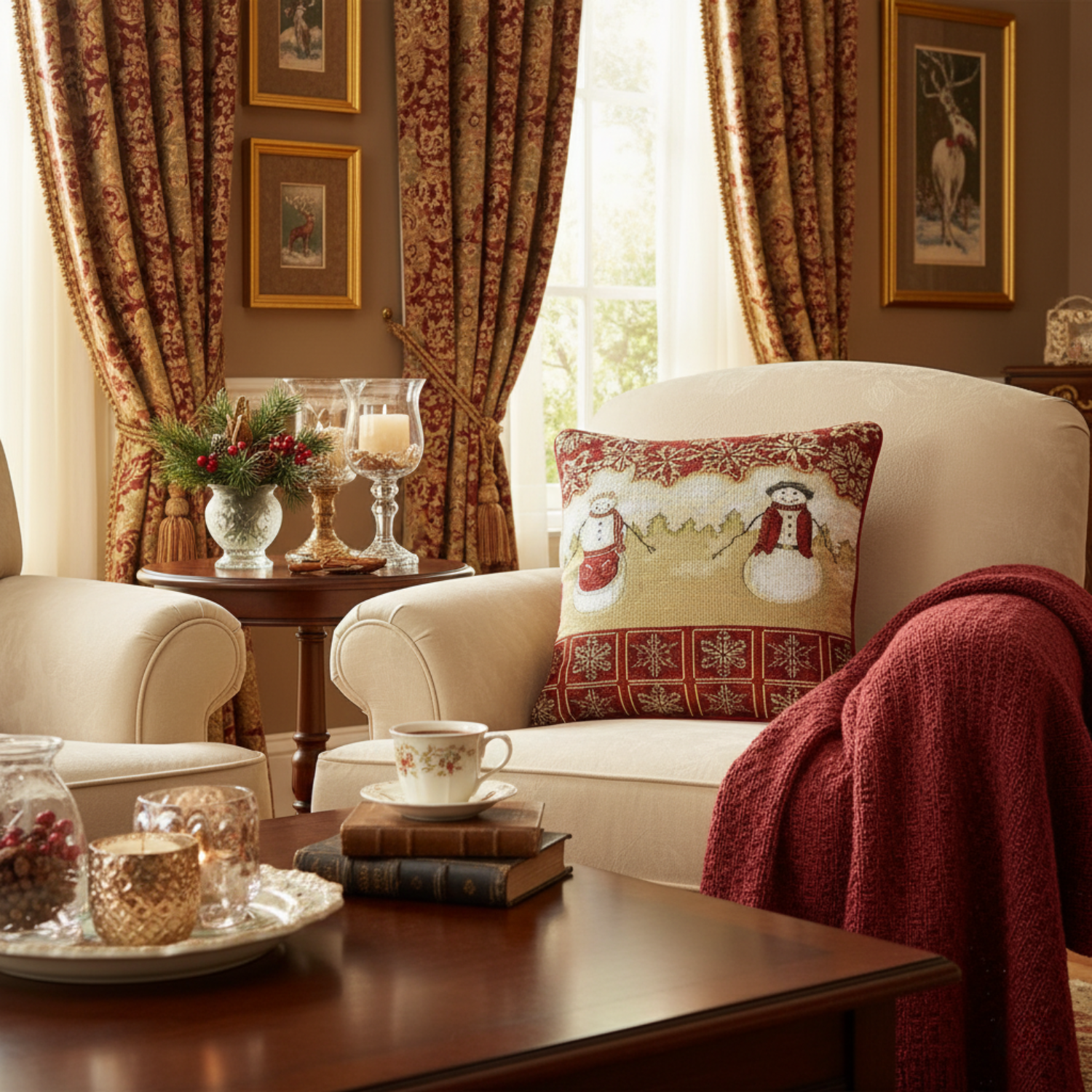 Tache Mr. & Mrs. Snowman Couple Woven Tapestry Throw Pillow Cover (10323CC)