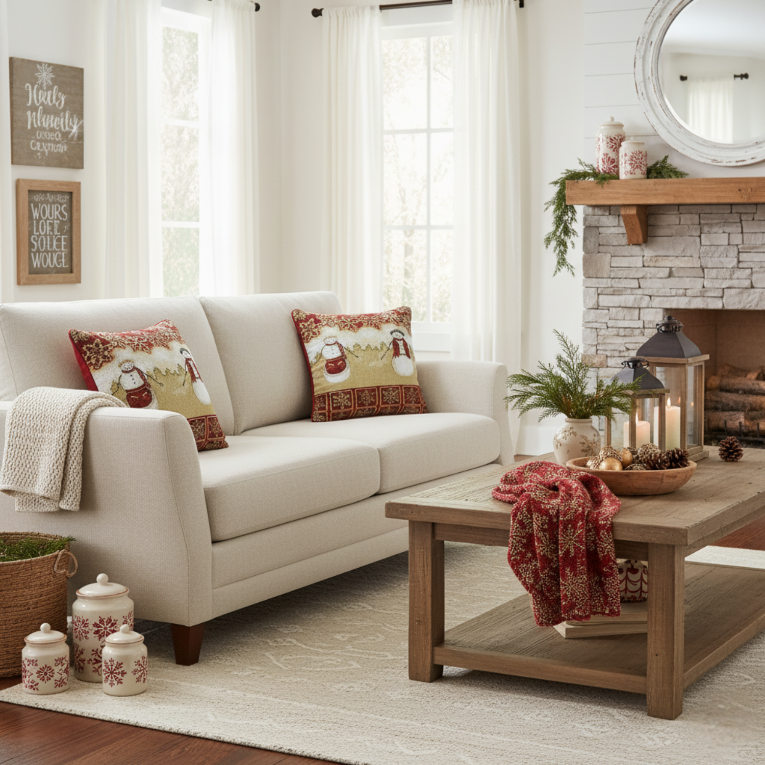 Tache Mr. & Mrs. Snowman Couple Woven Tapestry Throw Pillow Cover (10323CC)