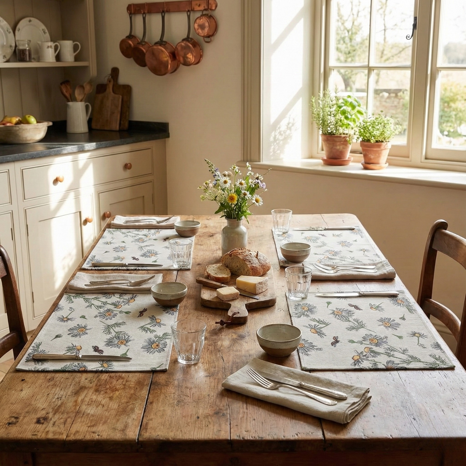 Tache Floral Daisies Ladybugs Woven Tapestry Placemat Set (18114)