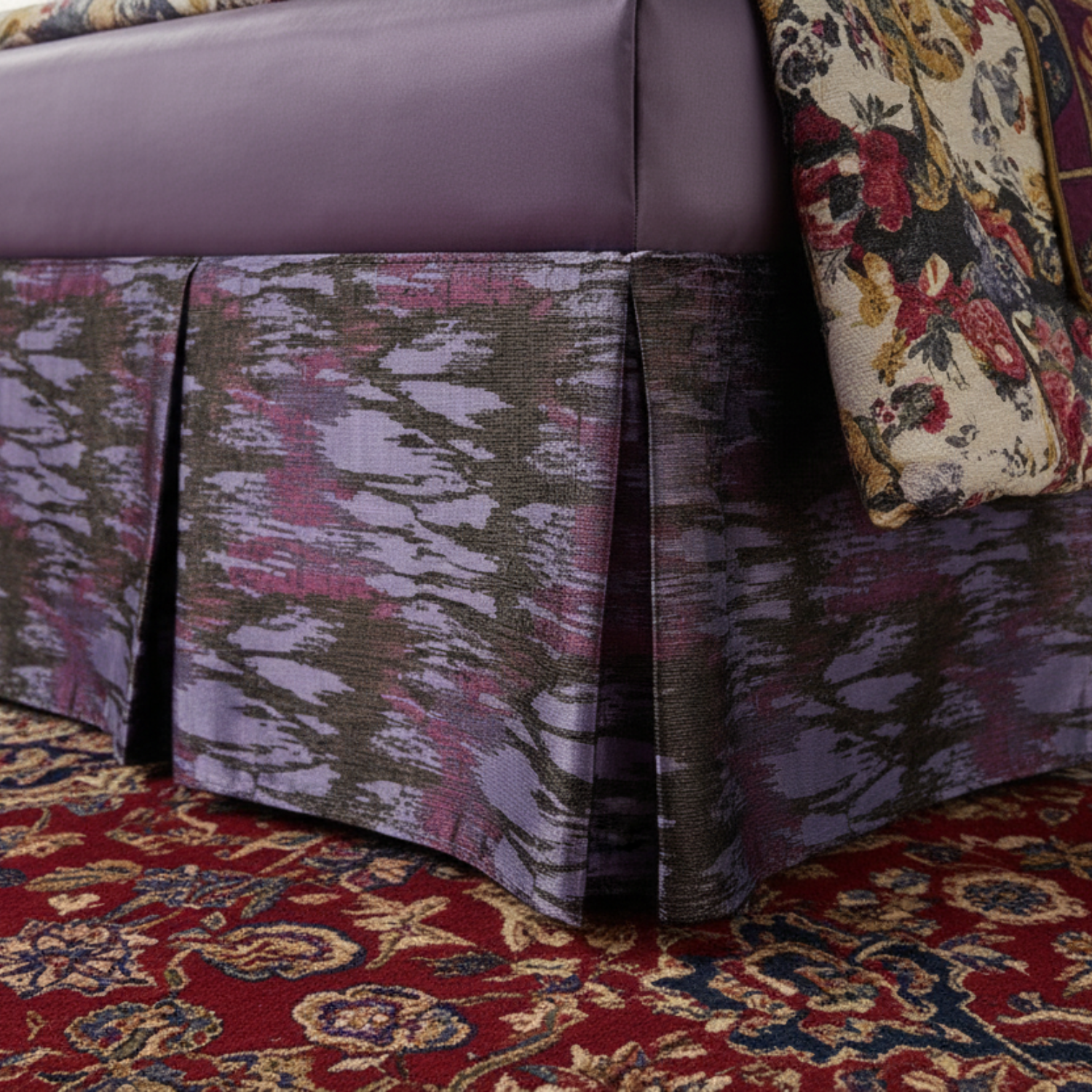 Tache Abstract Mixed Purple Satin Tailored Platform 14" Bed Skirt Dust Ruffle (BSK-4362L)