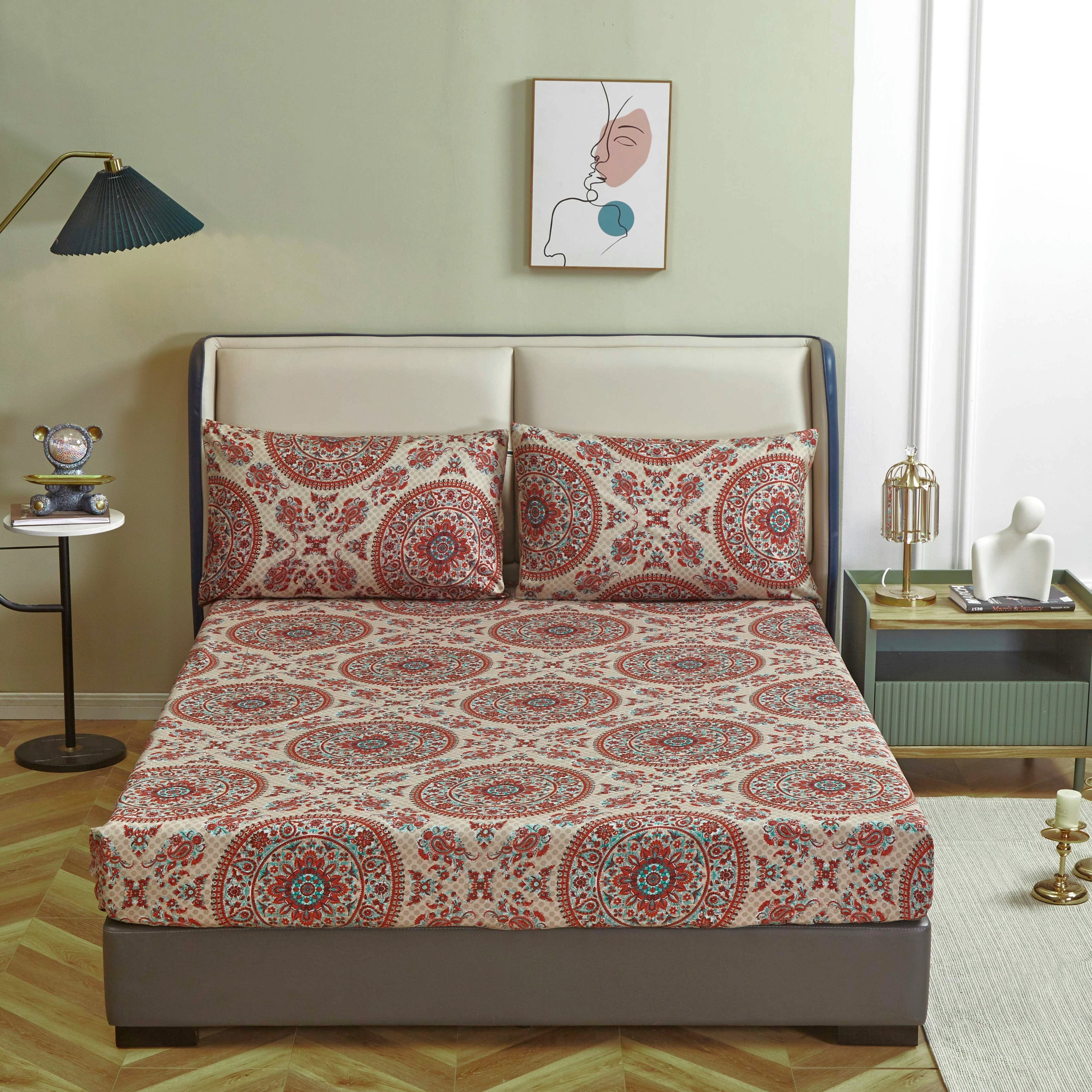 Tache Bohemian Desert Medallion Boteh Paisley Taupe Fitted Sheet / Flat Sheet (TJ3502)