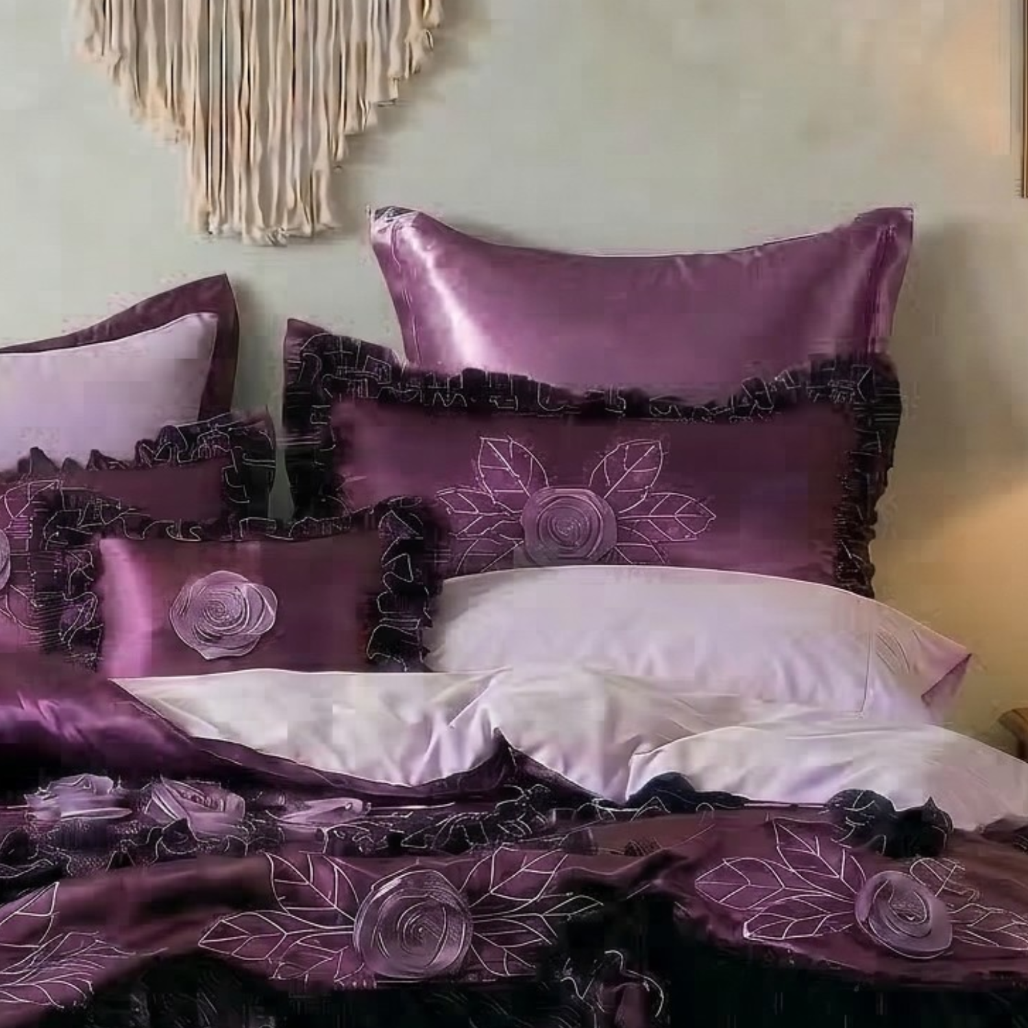 Luxurious dark purple solid satin 26x26 Euro sham with hidden zipper closure by Tache Home Fashion