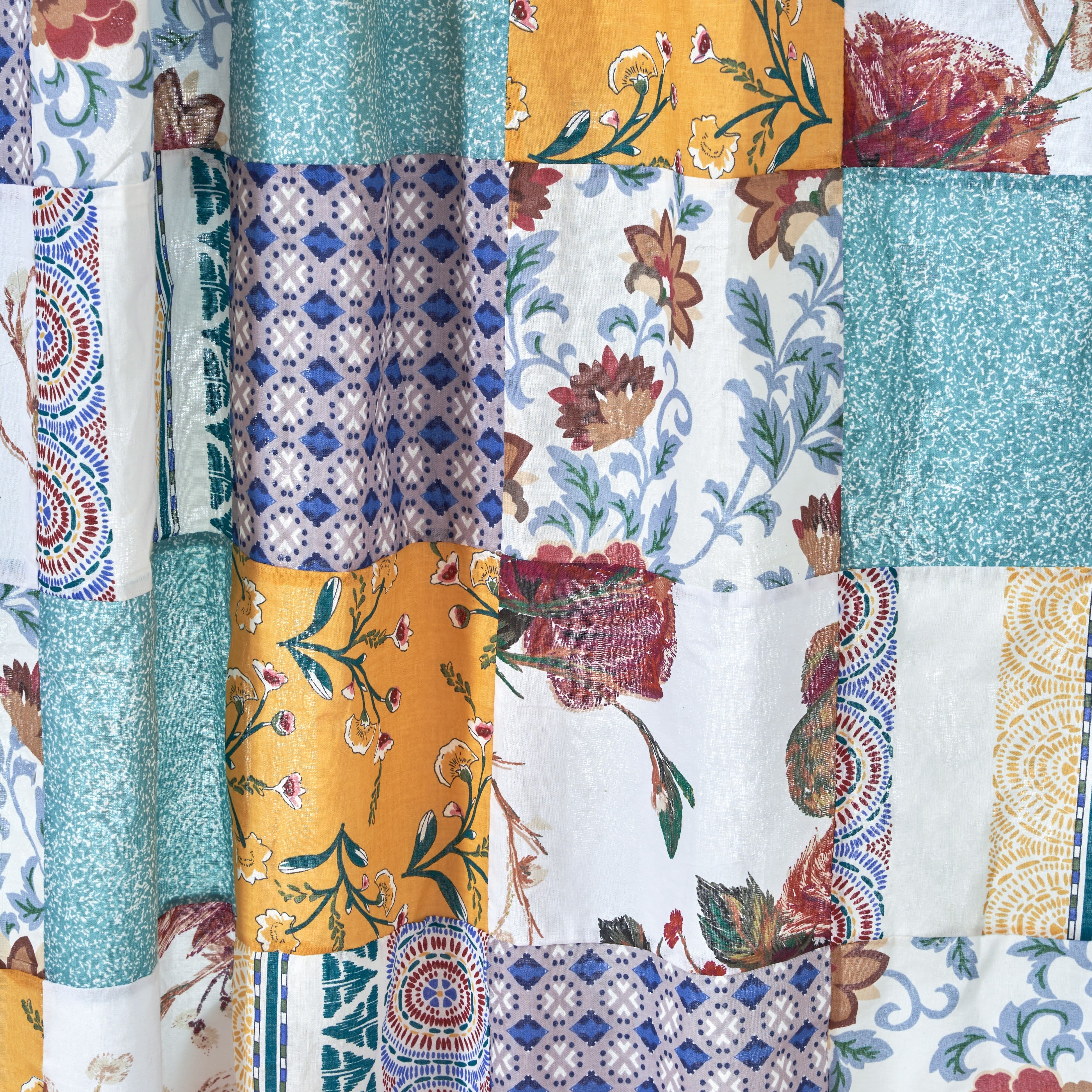 Tache Old World Garden Pastel Blue Yellow Red Hummingbirds Cotton Patchwork Curtain (JHW-936)