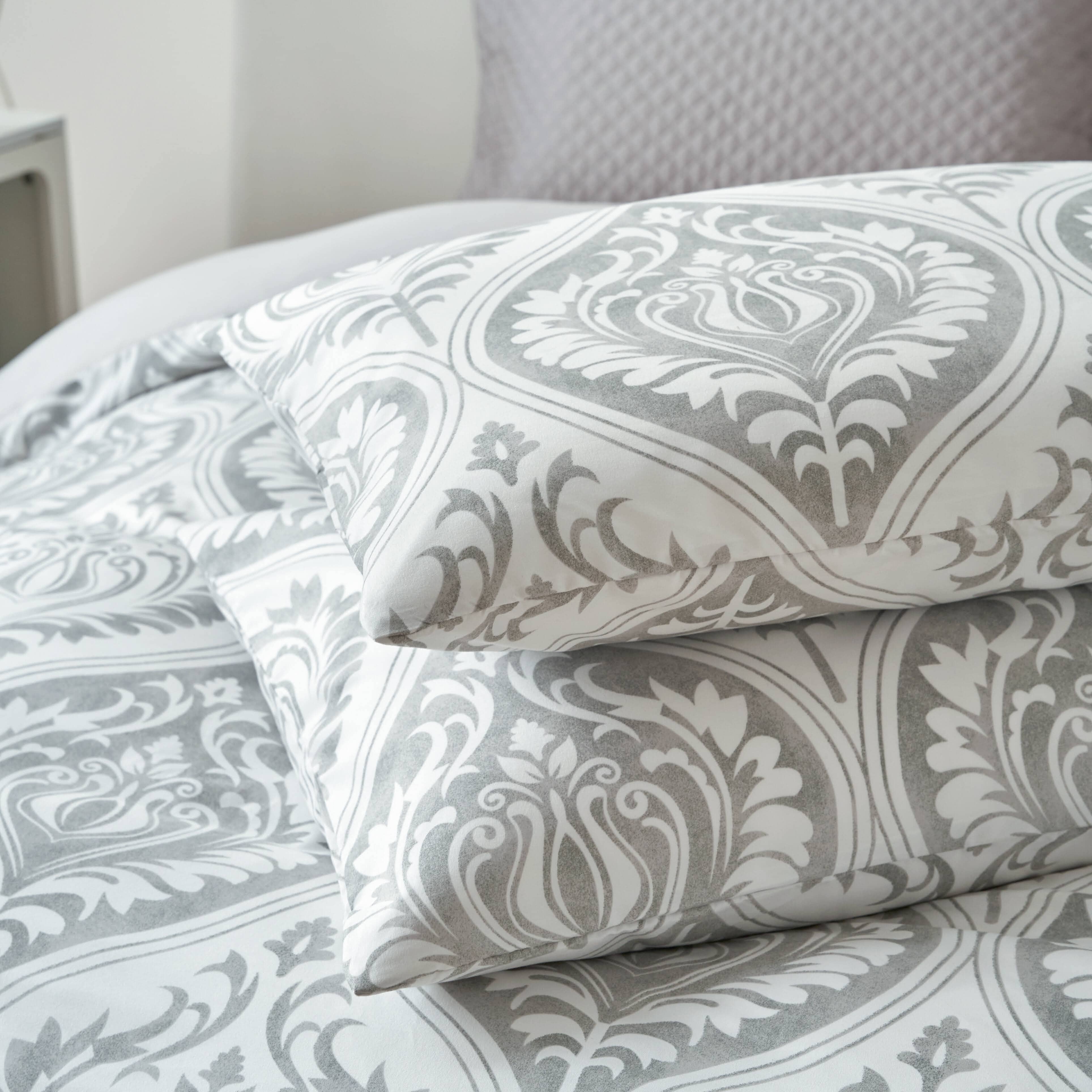 Tache Farmhouse Dreamy Moon Sky Ogee Damask Silver Heather Gray White Gray Pillowcases Pillow Case Pillow Cover Envelope Closure