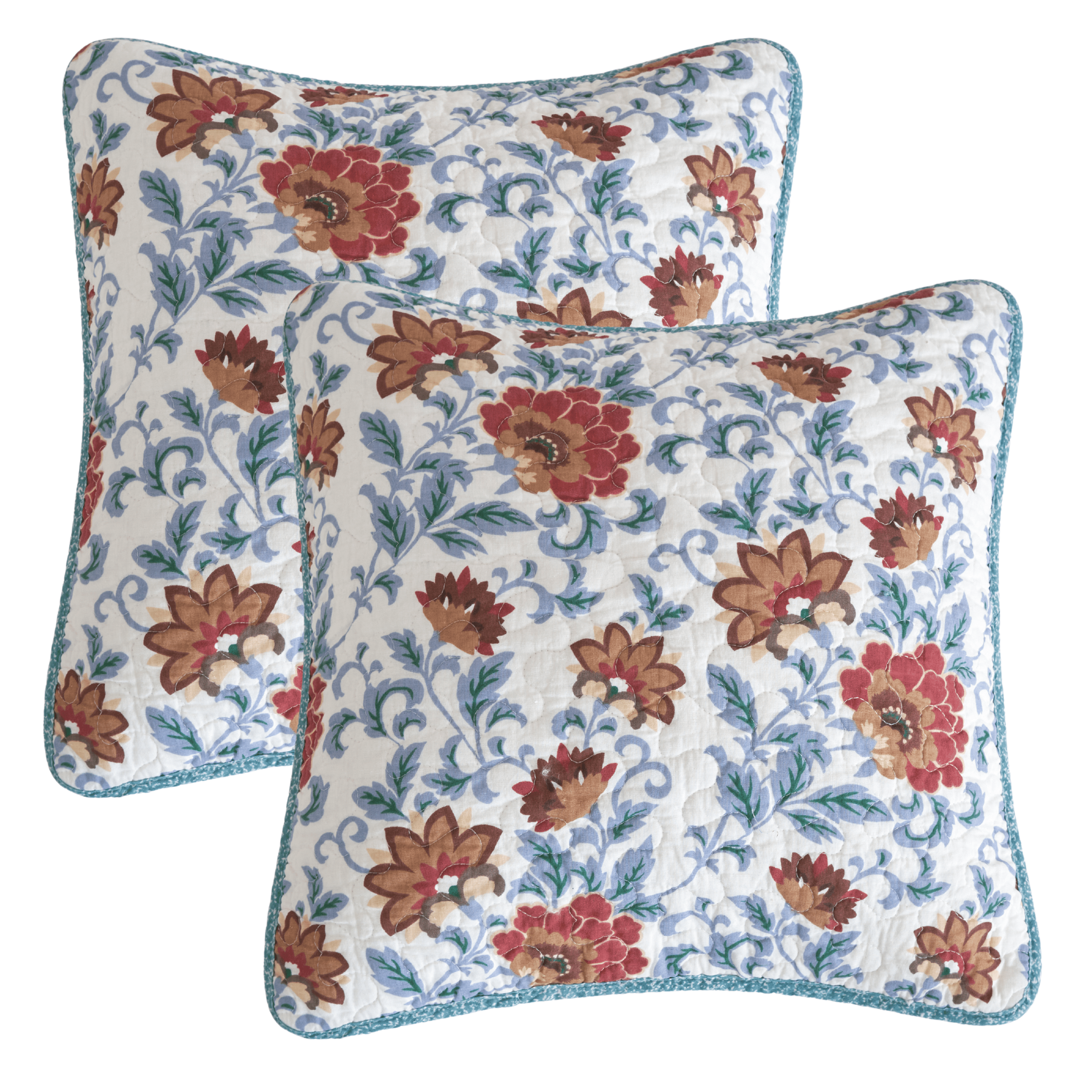 Tache Cotton Patchwork Blue Yellow Old World Hummingbirds Garden Throw Pillow Cover Cushion Covers 2-Pieces (JHW-936)