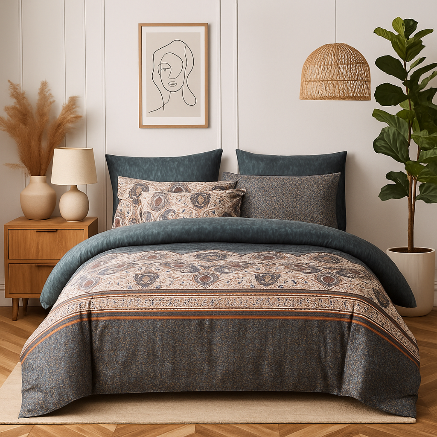 Tache Boho Rustic Paisley Mandala Palace Dark Teal Duvet Cover 