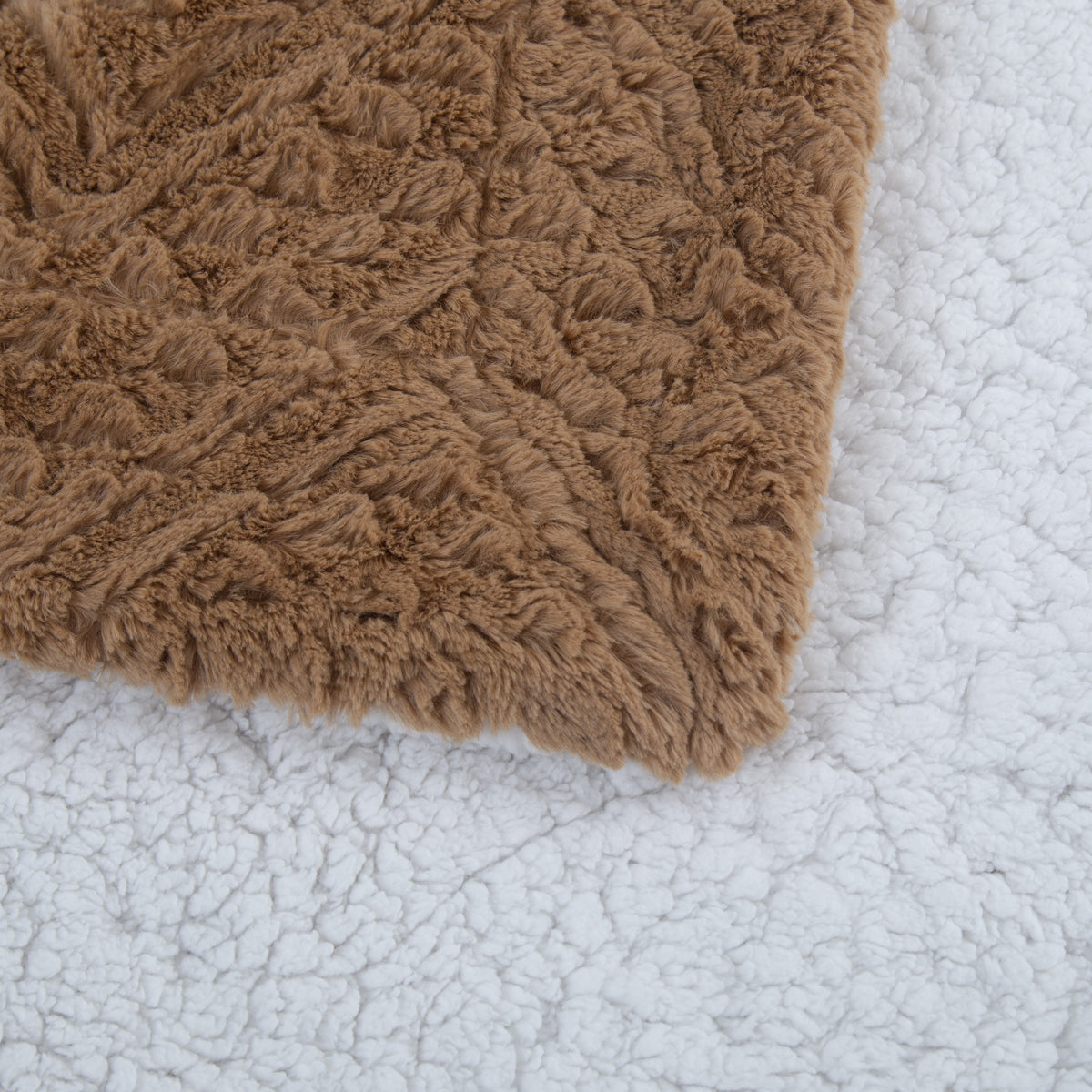 Tache Caramel Brown Faux Fur Throw Blanket Chevron Geometric Embossed