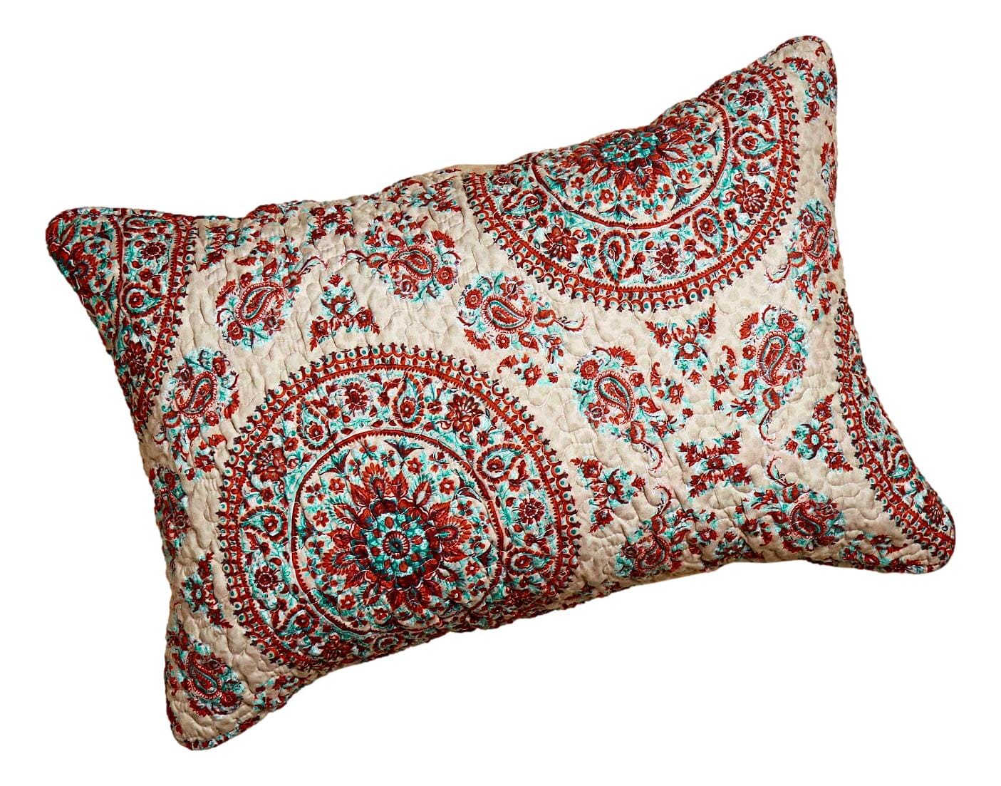 Tache Bohemian Desert Medallion Boteh Paisley Taupe Quilted Pillow Shams (TJ3502) - Tache Home Fashion