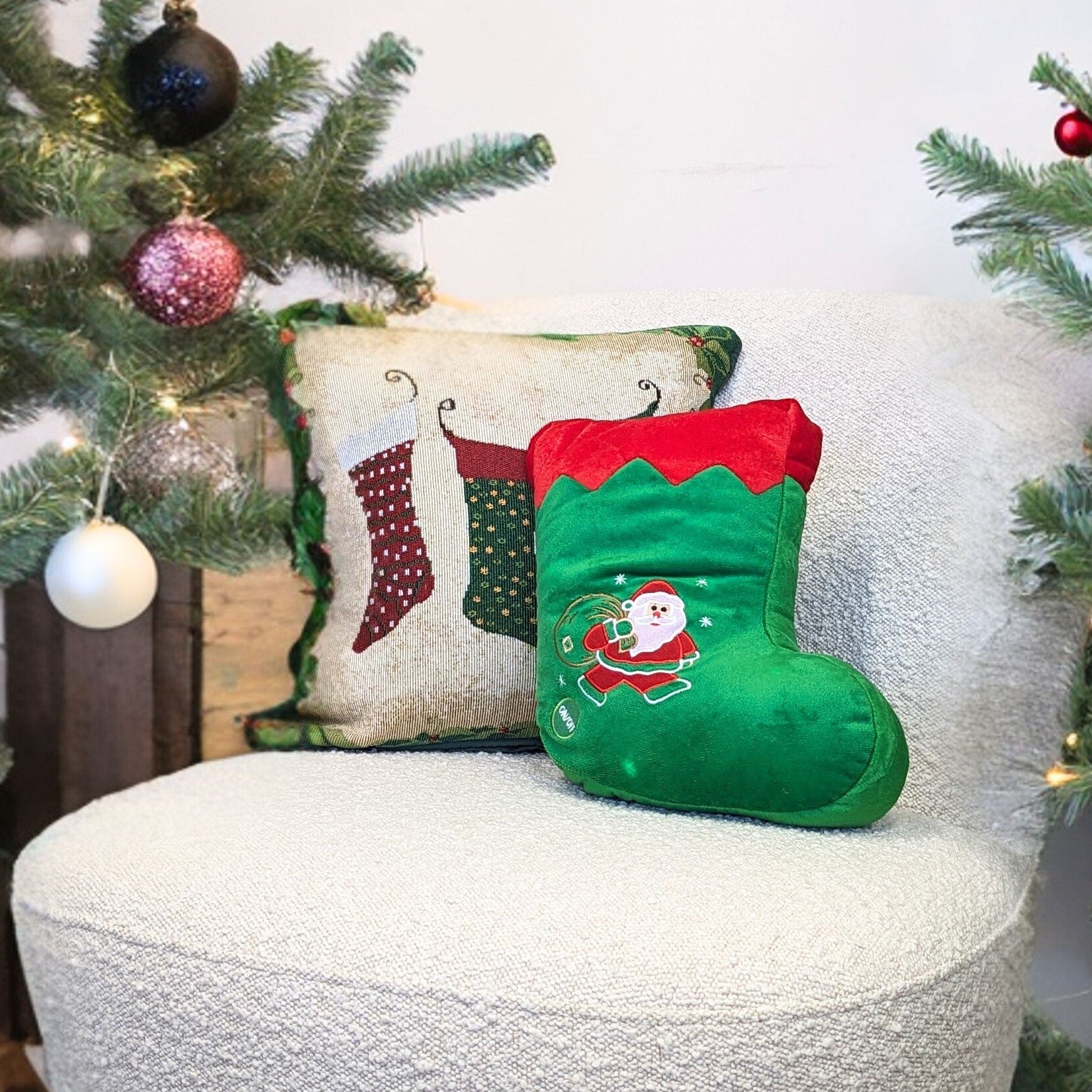 Tache Squishy Light Up Cute Christmas Santa Stocking Microbead LED Throw Pillow