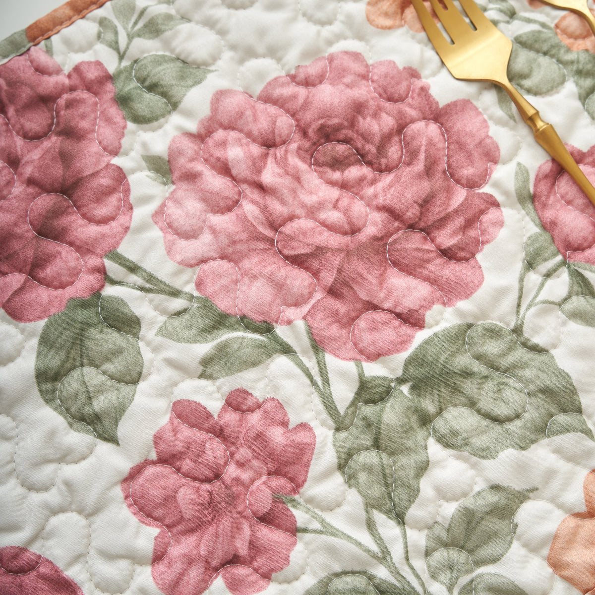 Botanical rose scroll reversible side of the terracotta floral quilted placemat