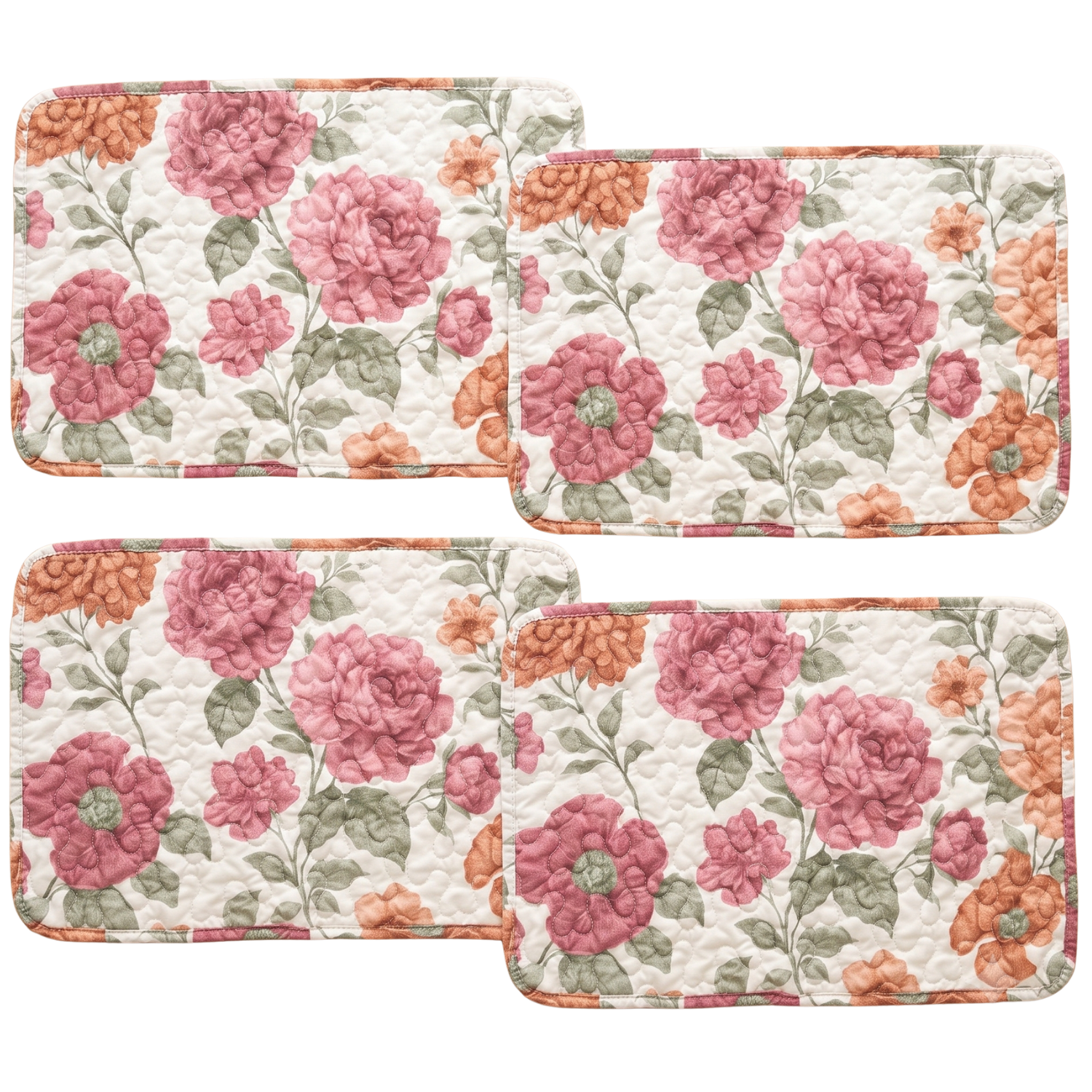 Pink and orange floral quilted placemat 4 piece set from the Terracotta Rose Garden collection