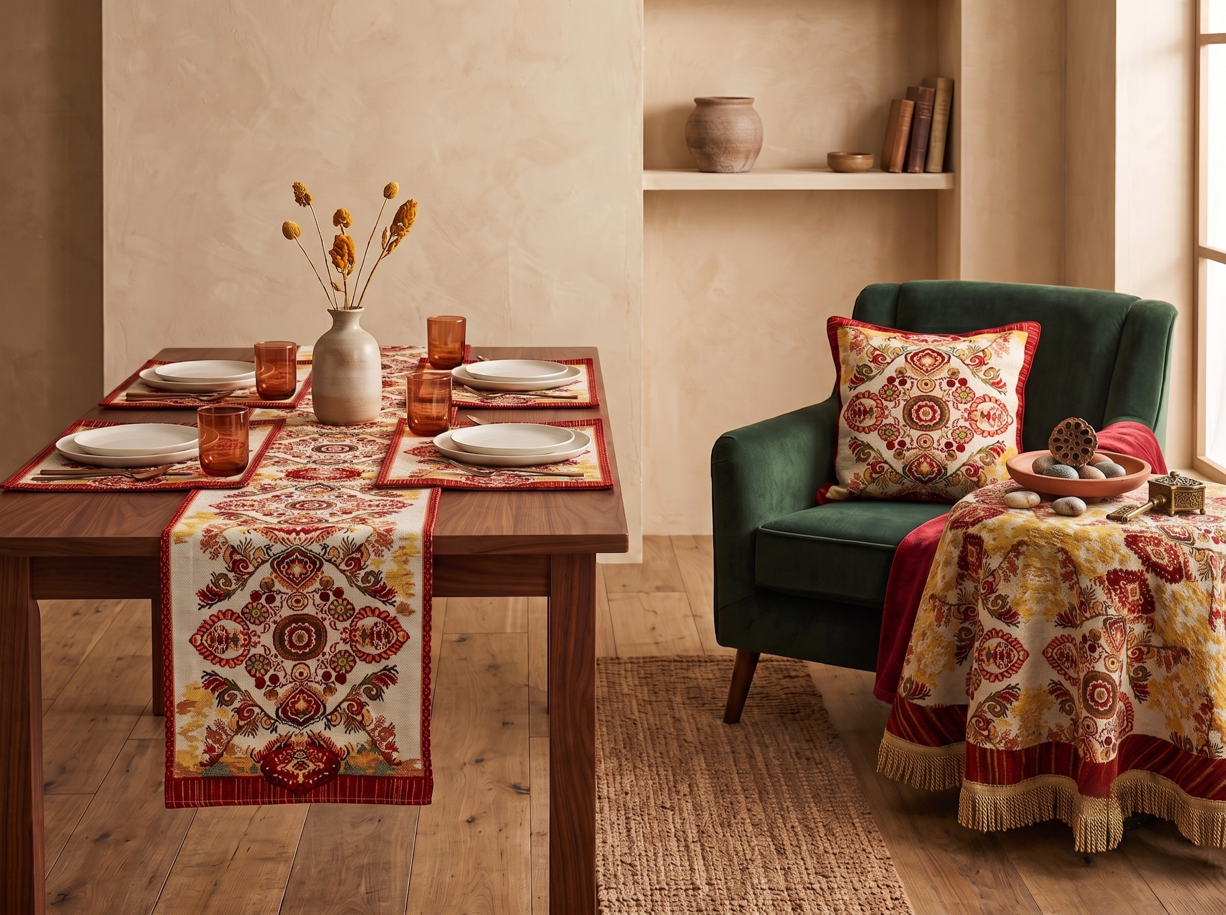 Tache Elegant Burgundy Ornate Paisley Woven Tapestry Table Runner (18194)