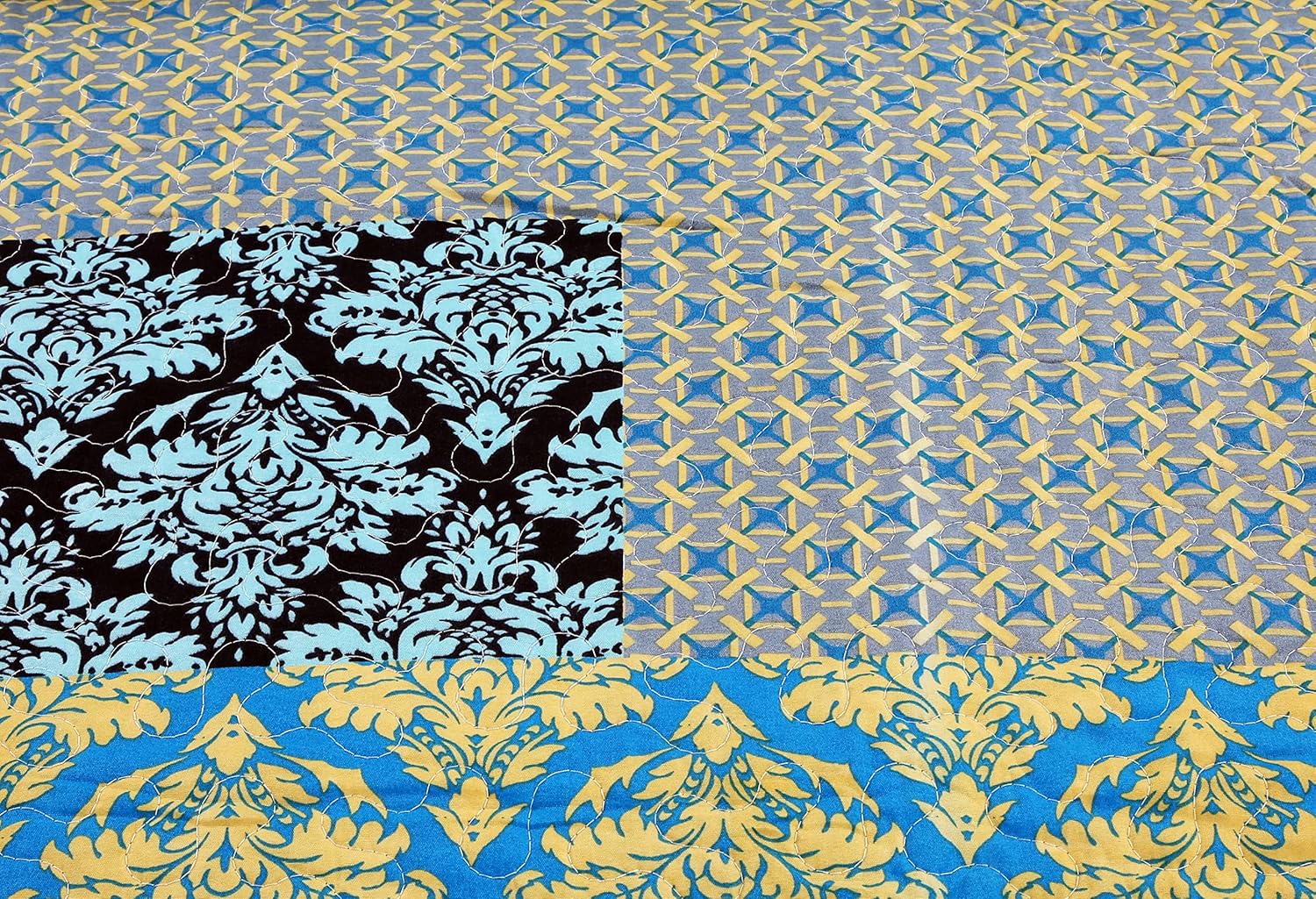 Teal, turquoise, and lime green ornate baroque scalloped quilt set by Tache Home Fashion
