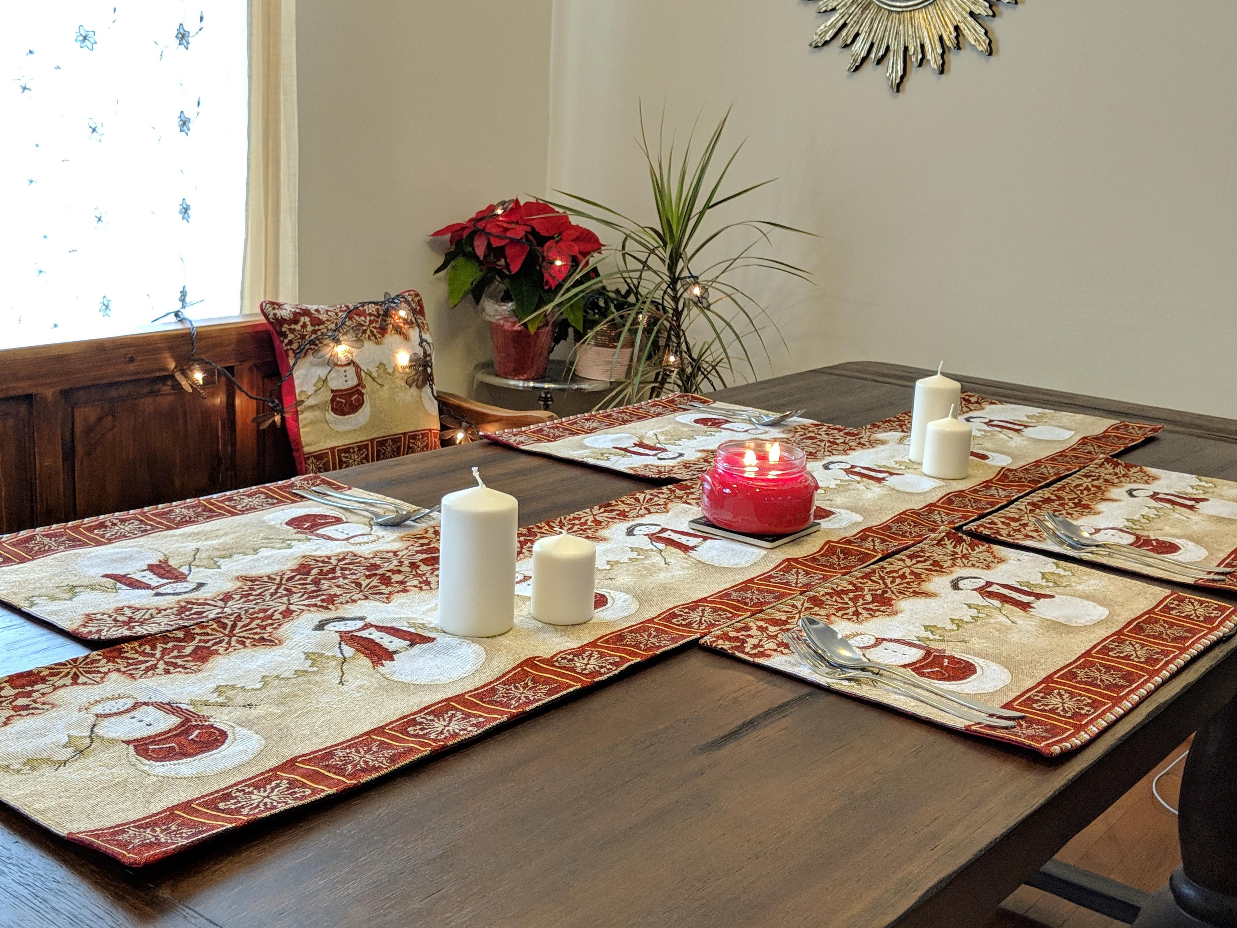 Tache Mr. & Mrs. Snowman Couple Woven Tapestry Table Runners (10323TR) - Tache Home Fashion